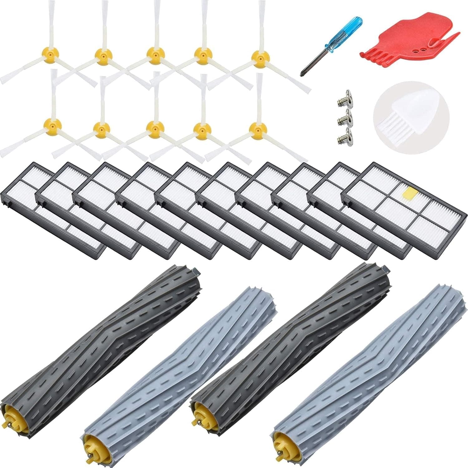 Replacement Accessory Kit Compatible for iRobot Roomba 800 Series 850 860 861 864 866 870 871 880 890 891 900 Series 960 961 980 981 985,10 Filter,10 Side Brush,2 Tangle-Free Debris Extractor