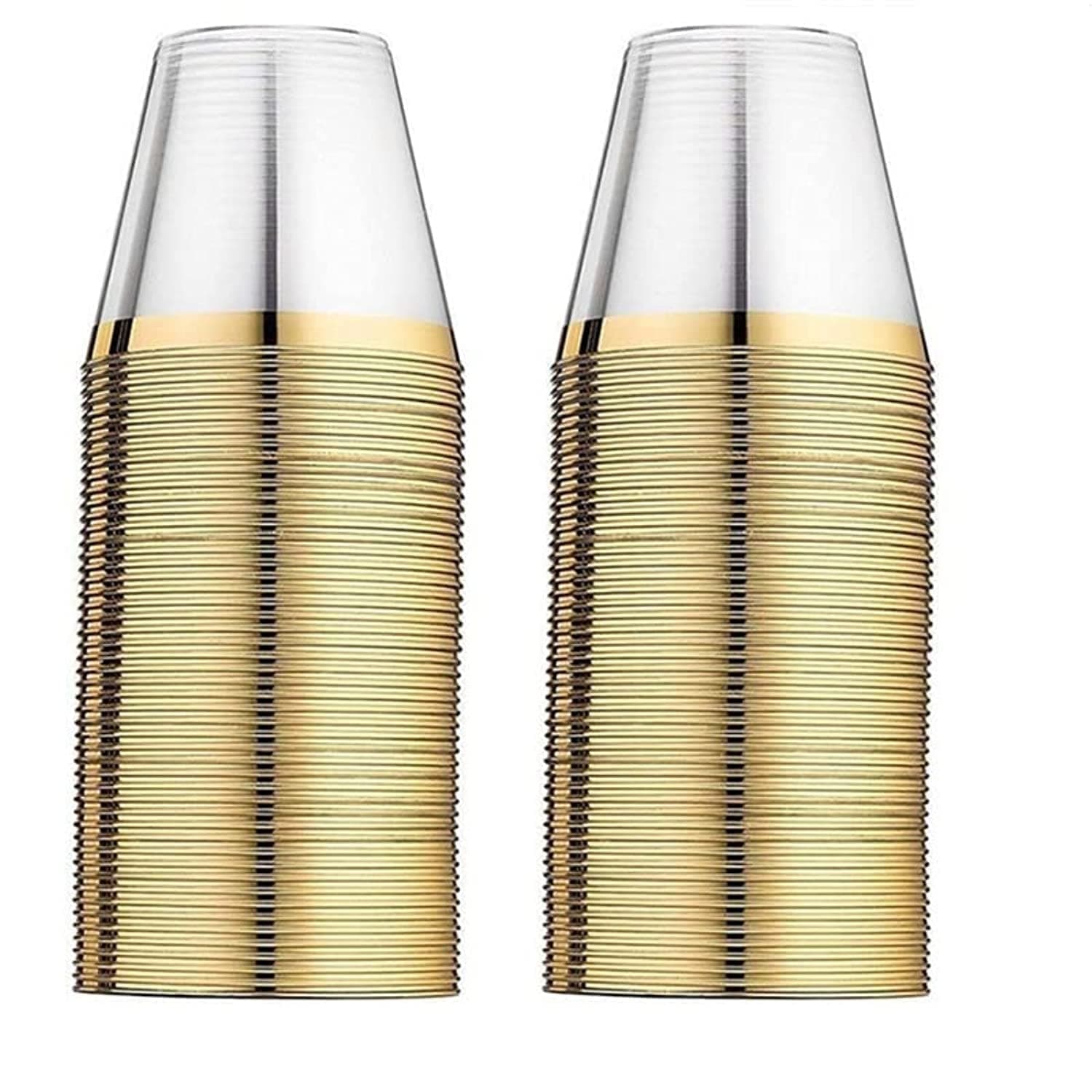 Beauenty 100 Gold Plastic Cups 9 Oz Clear Plastic Cups,Disposable Wedding Cups Elegant Party Cups With Gold Rim,Gold Rimmed Fancy Party Cups，Reusable Plastic Cups