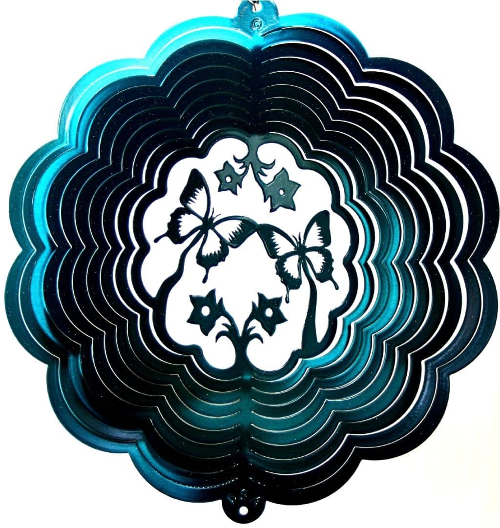 DSA 12" Stainless Stee Wind Spinner - 3D Butterfly - Teal Starlight