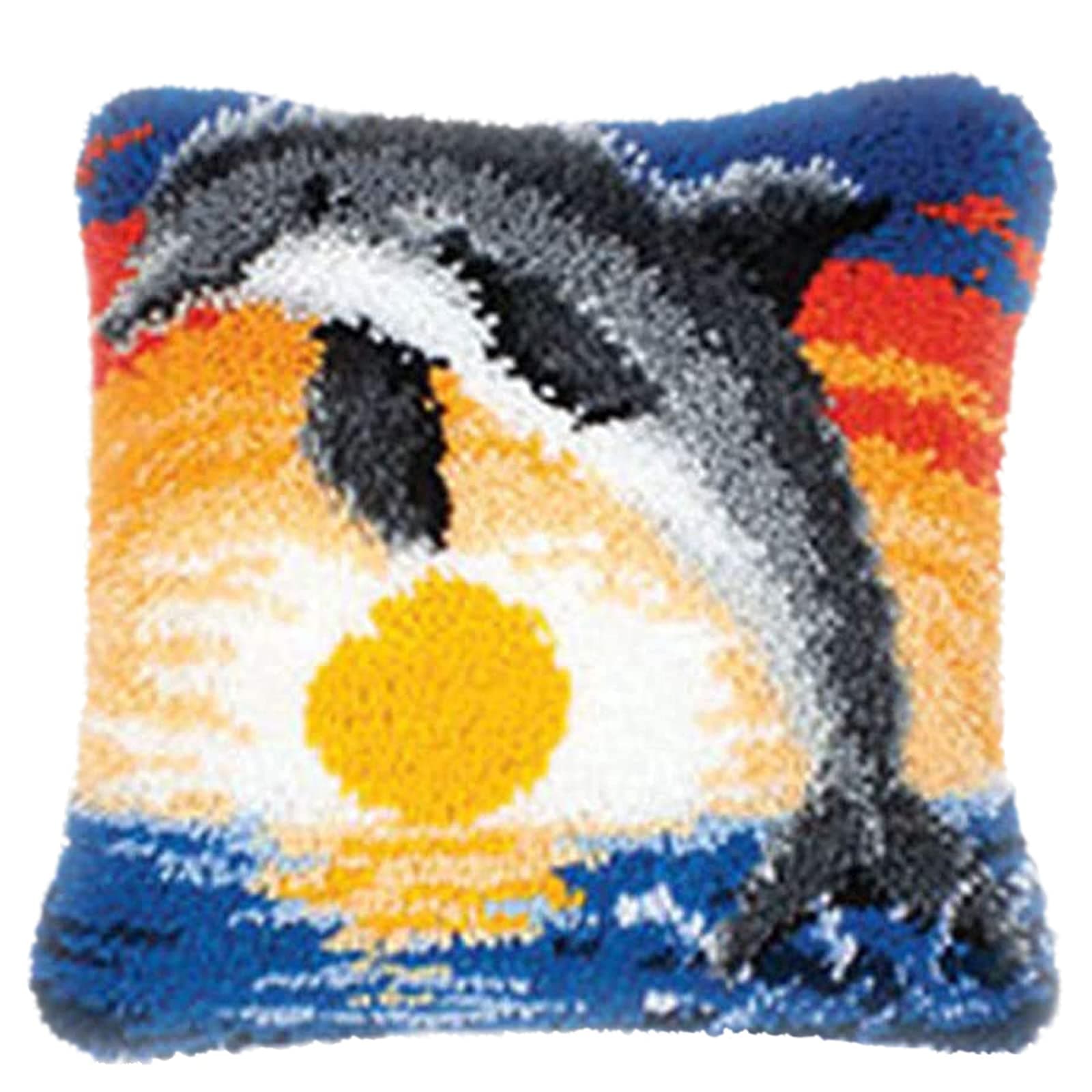 Gift2uLatch Hook Kit, Dolphin DIY Throw Pillow Cover Sofa Cushion Cover Latch Hook Rug Kit 16X16 inch Animal Pattern Paint Embroidery