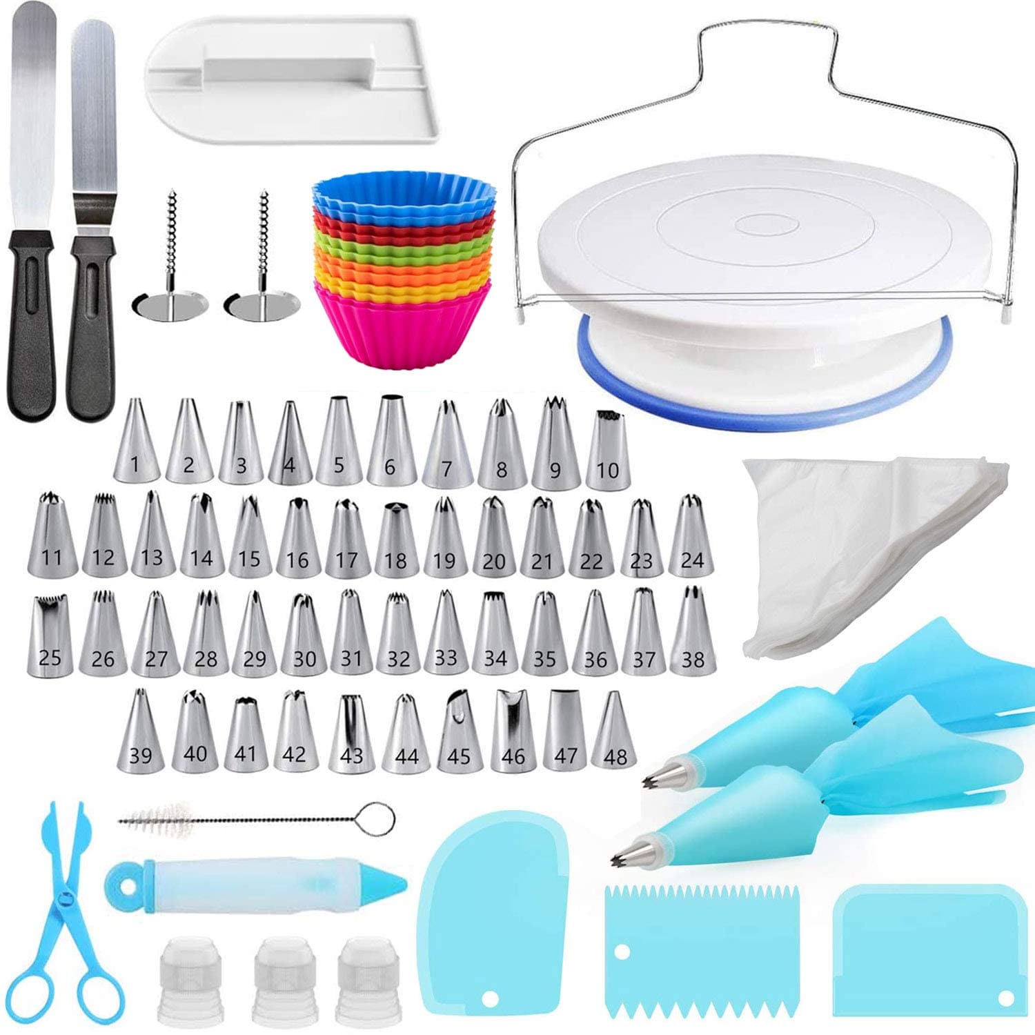 Premify Cake Decorating Kit, 107 PCS Baking Supplies With 11 Inch Cake Turntable, Cake Sculpting Tools Icing Tips, Cake Spatulas, Pastry Tools, Cutter, Cake Nozzles for Beginners and Professional