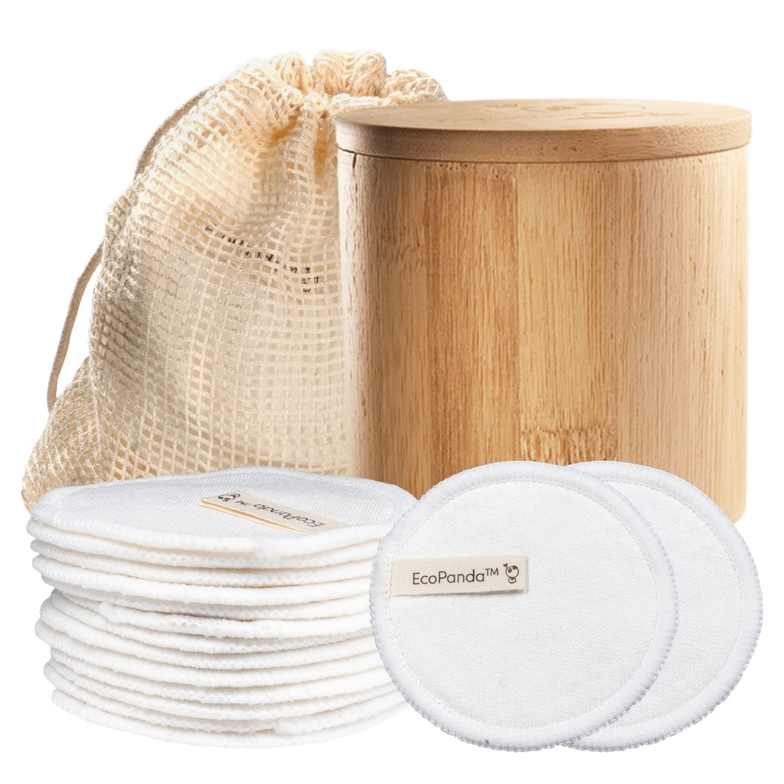 EcoPanda Bamboo Make up Remover Pads – 18 Pads per pack, Reusable Cotton Pads, Organic Face Cloth, Reusable Cotton Wool Pads, Zero Waste Make Up Pads, Washable, Eco Friendly