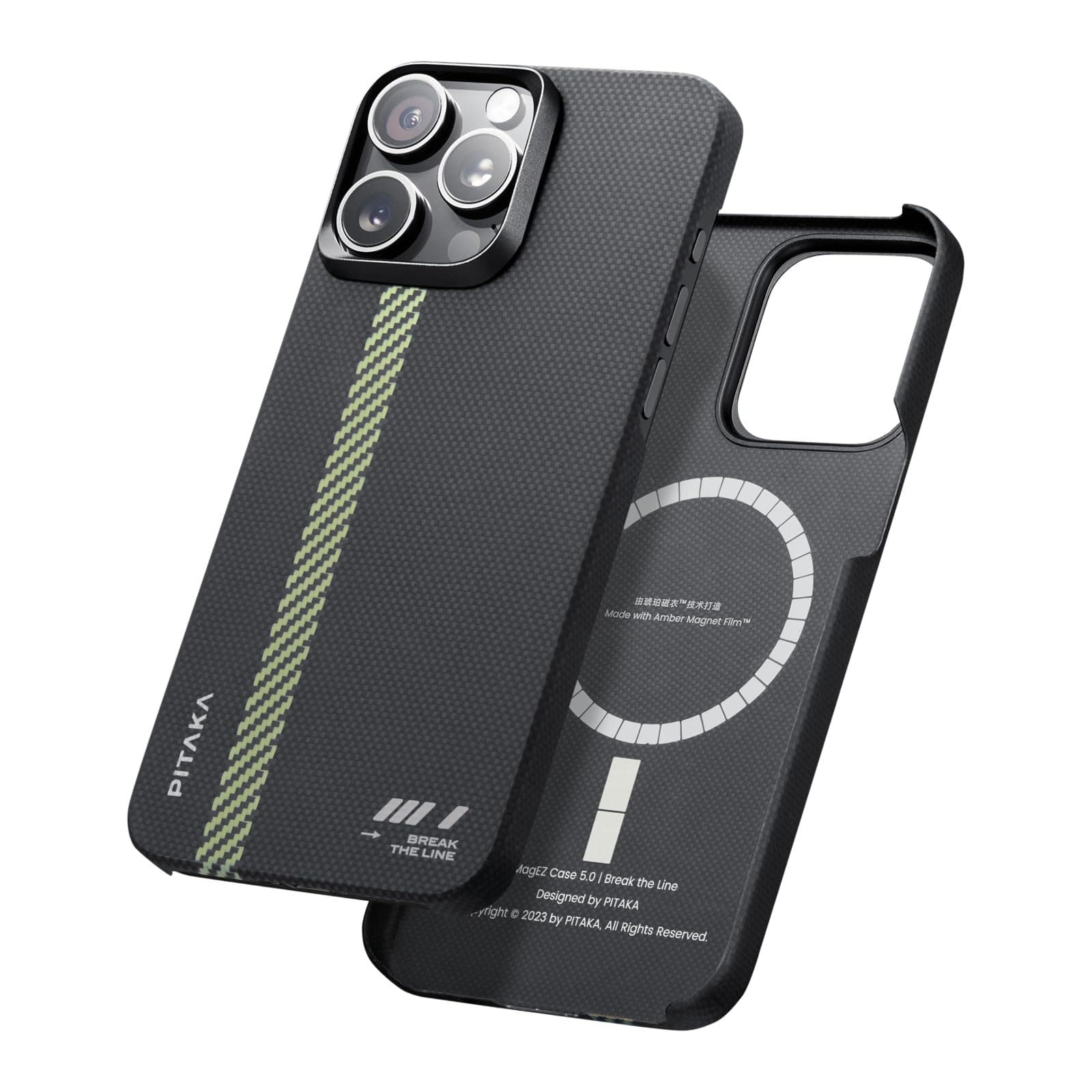 Case for iPhone 15 Pro 6.1 inch, Compatible with Magnetic, Slim & Light With a Case-Less Touch Feeling, 600D Aramid Fiber Made [MagEZ Case 5 - Break The Line]