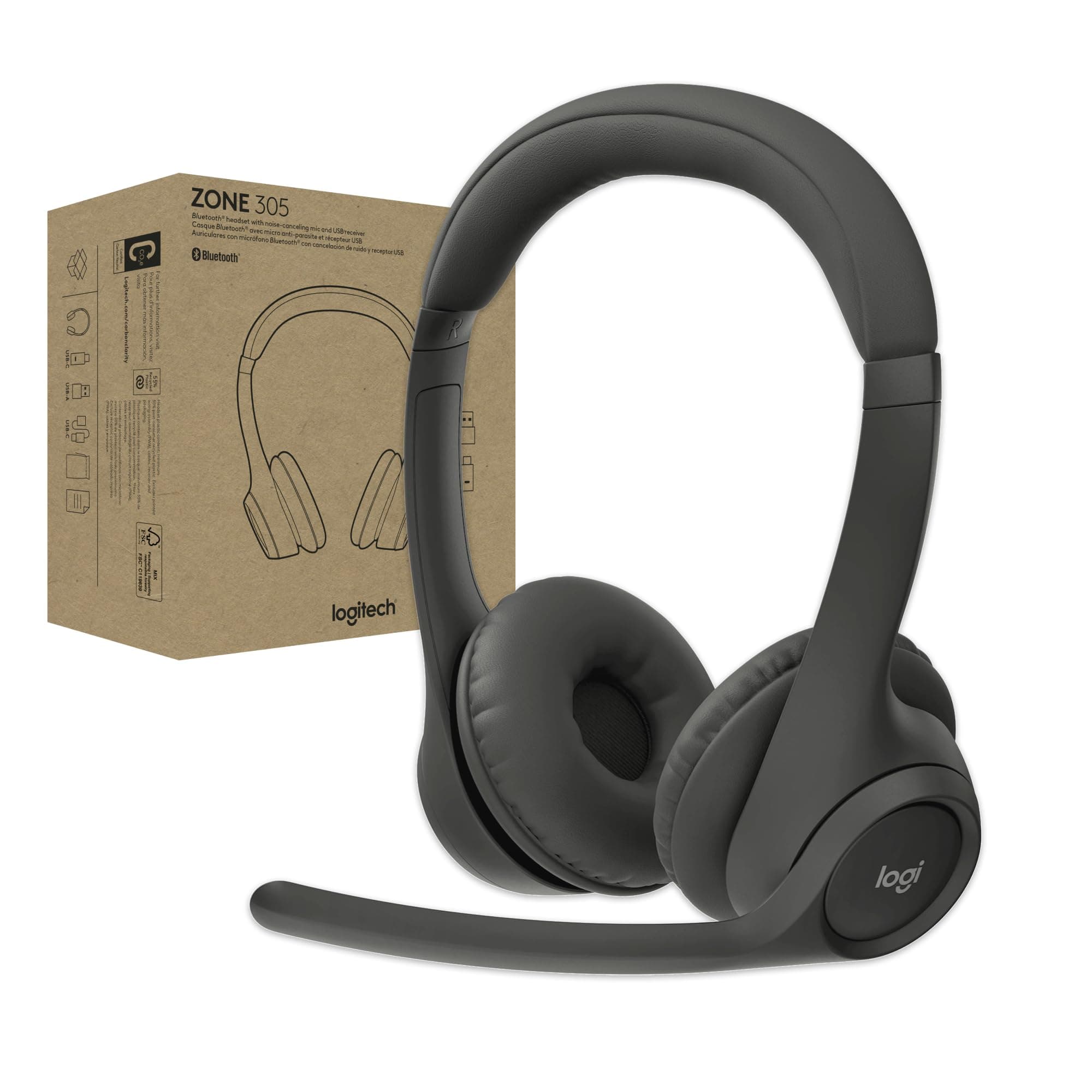 Logitech Zone 305 for Business, Wireless Bluetooth Headset with Microphone, for Microsoft Teams, Compatible with Windows, Mac, Chrome, Linux, iOS, iPadOS, Android