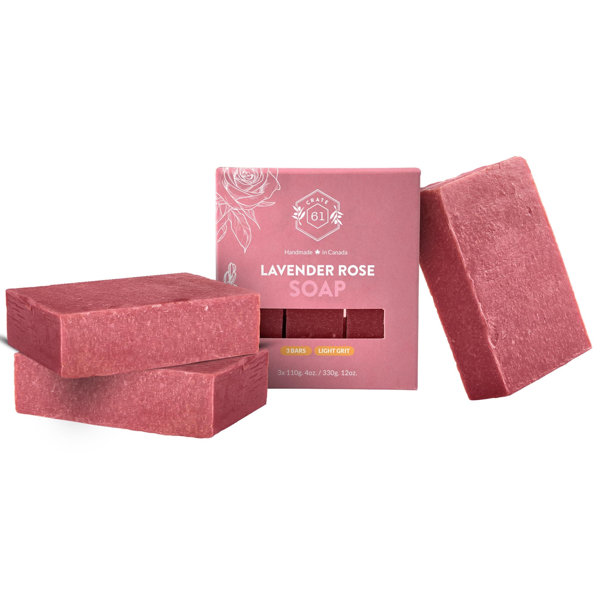 Crate 61, Handmade in Canada, Plant Based Cold Process Natural Bar Soap Cold Pressed For Face And Body, With Premium Oils (Lavander Rose)
