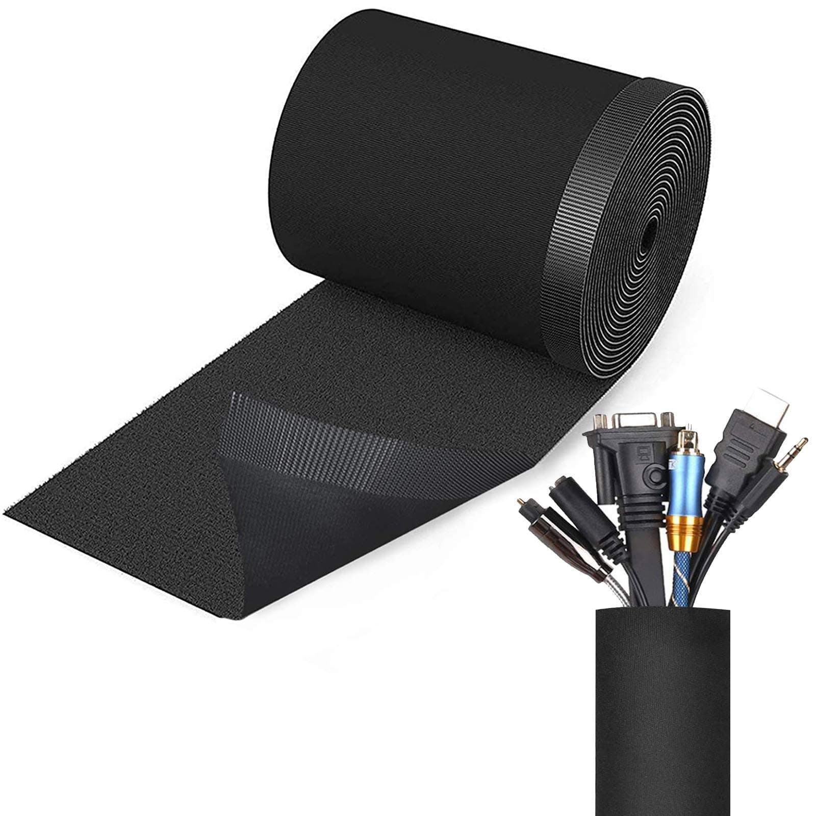 Cable Management Sleeves Adjustable, Cable Tidy Cuttable Nylon Cords Management Organizer System 300CM 13CM, DIY by Yourself, Adjustable Reversible Wires Sleeve-Black
