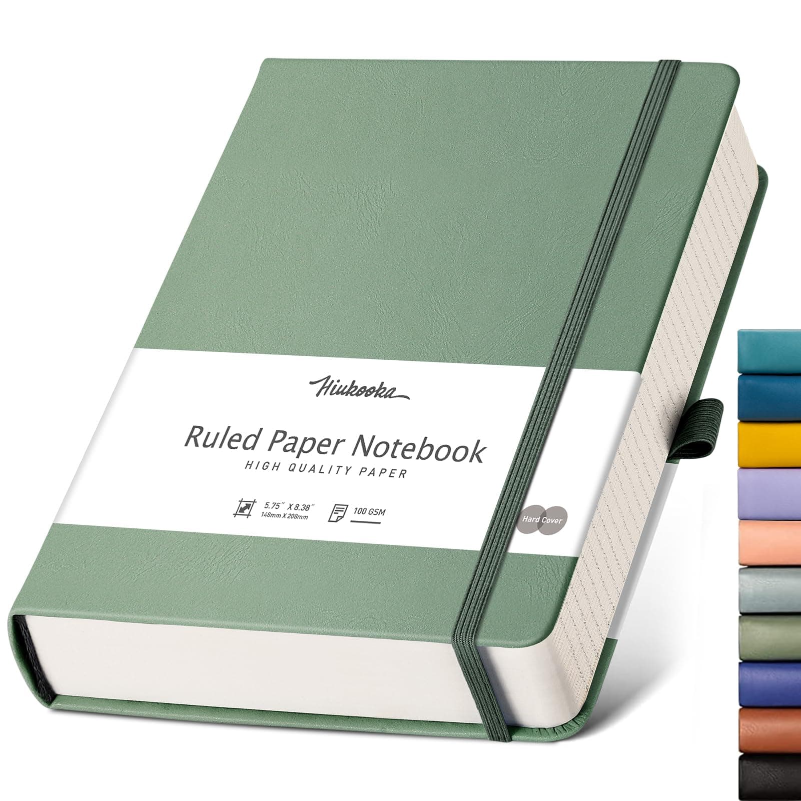 HIUKOOKA College Ruled Notebooks for work, A5 Lined Notebook Leather Journal, 320 Pages Thick Notebook Journals for Writing Diary Office School Students, 5.75'' X 8.38'' - Green