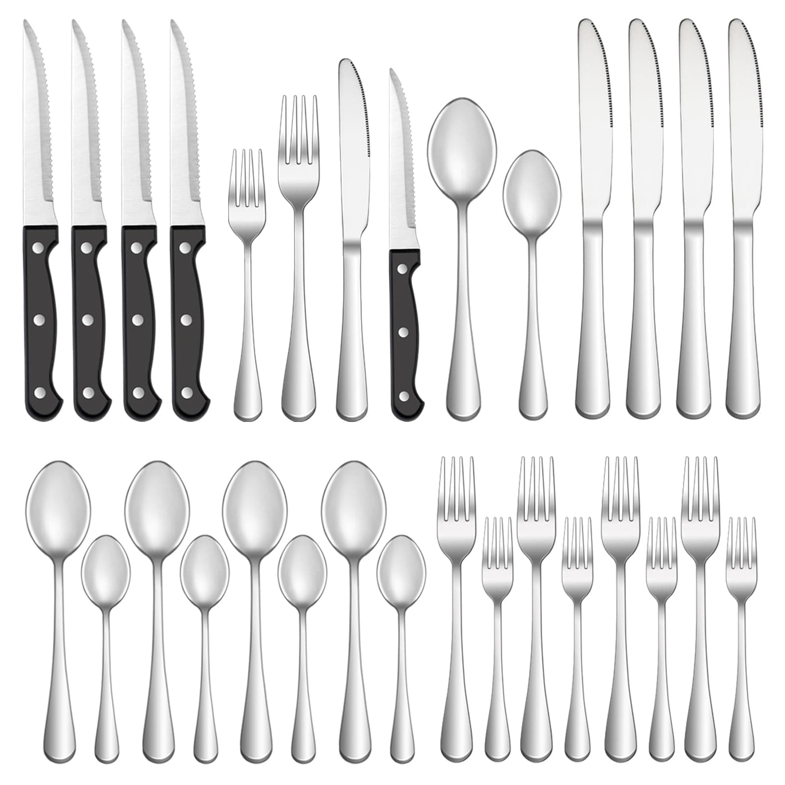 36 Pcs Silverware Set with Steak Knives Service for 6,Stainless Steel Flatware Set,Mirror Polished Cutlery Utensil Sets,Home Kitchen Eating Tableware Sets,Include Fork Knife Spoon,Dishwasher Safe