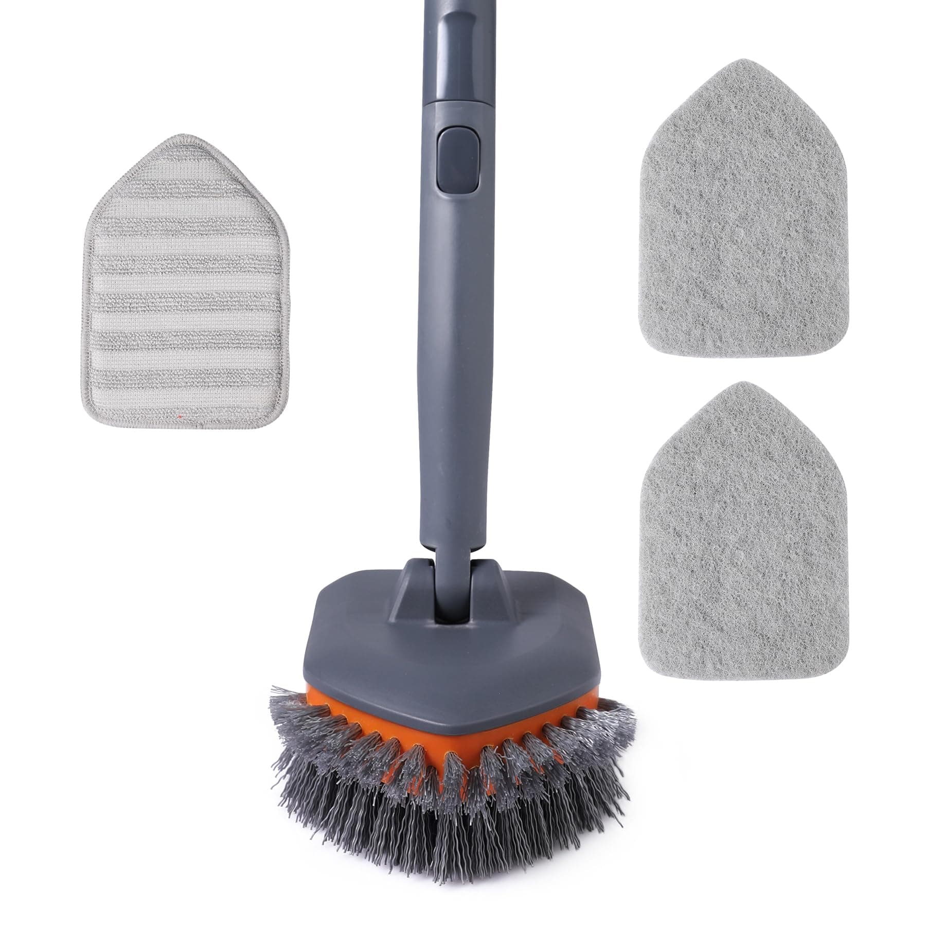 Tub Tile Scrubber Brush with 3 Different Function Cleaning Pads and 56" Extendable Long Handle-No Scratch for Cleaning Bathroom Kitchen Toilet Wall Sink,Orange