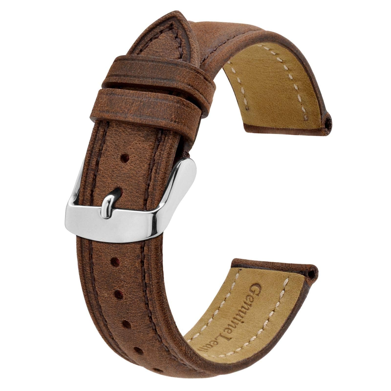 BISONSTRAP Watch Strap, Vintage Leather Replacement Bracelet, Band Width-14mm 15mm 16mm 17mm 18mm 19mm 20mm 21mm 22mm 23mm 24mm