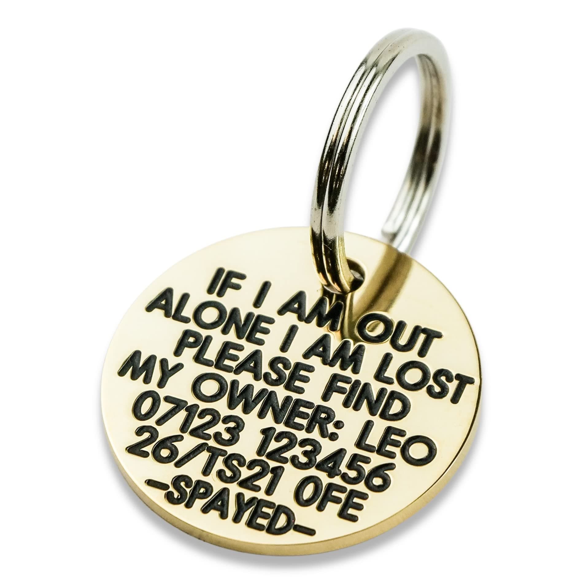 Engraved Dog tag, Deeply Engraved, Solid Brass 27mm Circular Dog tag