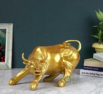 Shri Handicrafts Geometric Bull Resin Sculpture Collectible (10", Gold), 1 Piece