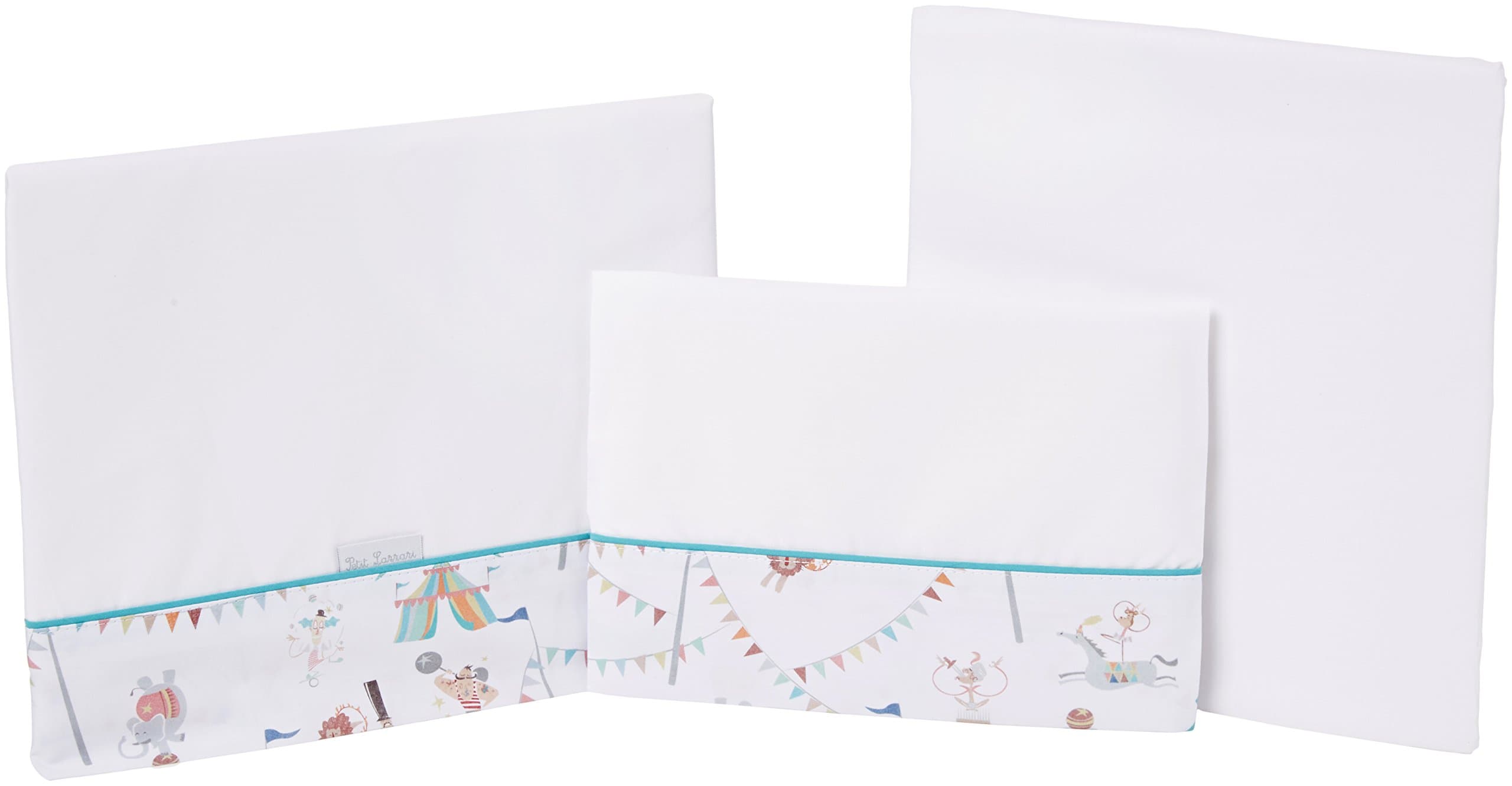 Petit Lazzari Petit Circus – Set of 3 Sheets for Carrycot, Cuckoo or Moses Basket, 35 x 75 cm, Aqua Green