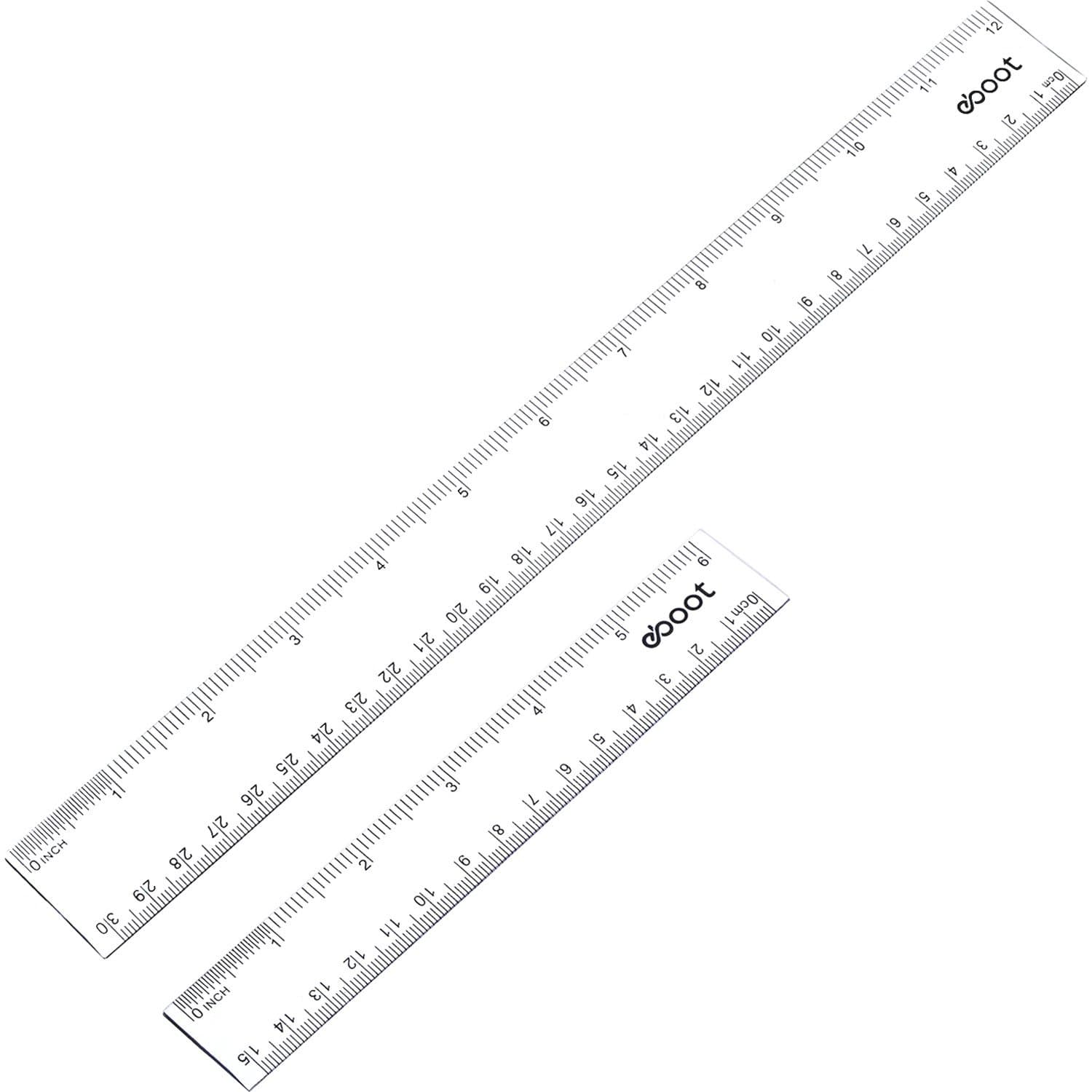 eBoot Plastic Ruler Straight Ruler Plastic Measuring Tool 12 Inches and 6 Inches, 2 Pieces (Clear)