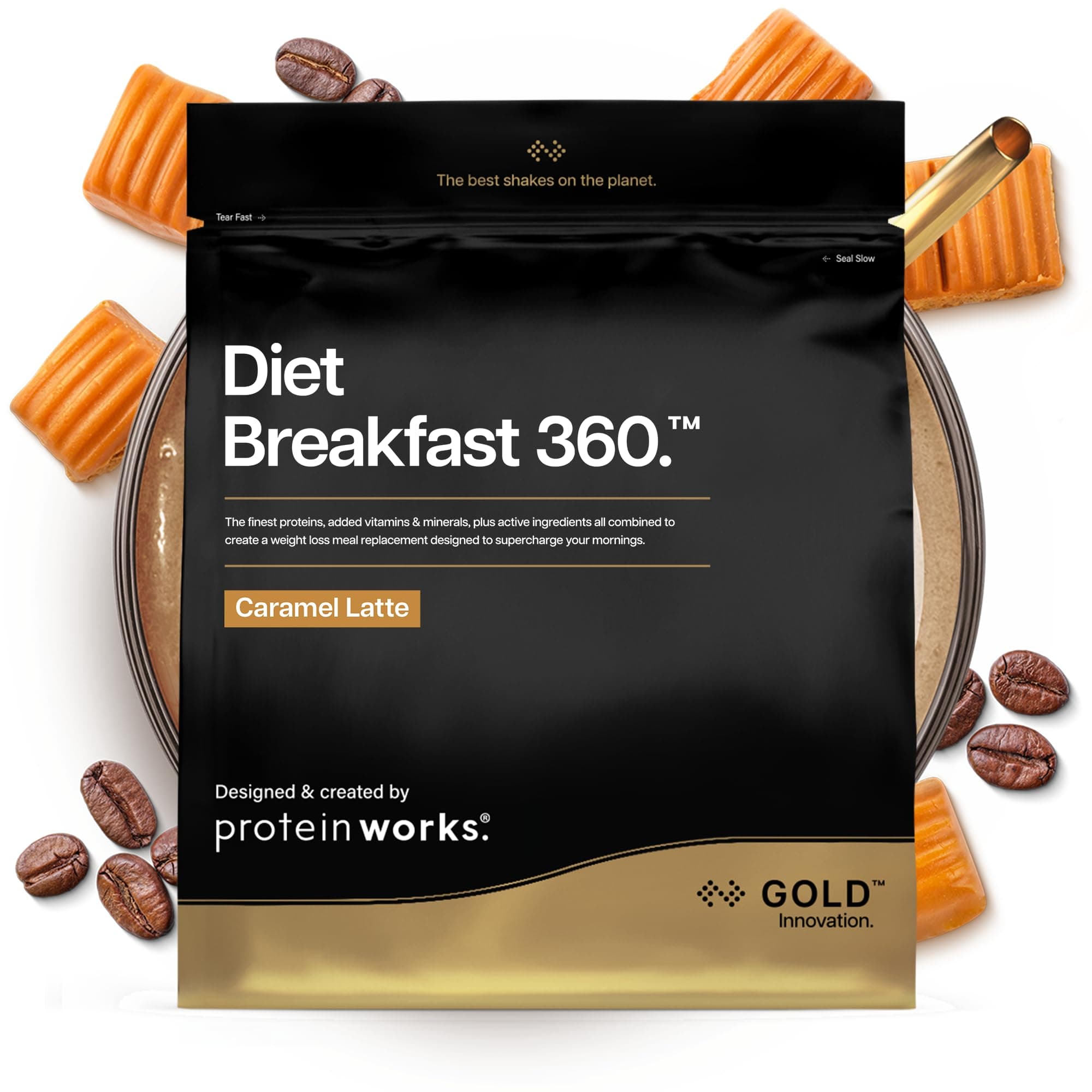 Protein Works - Ultimate Diet Breakfast Shake, Low Calorie Breakfast Shake, High Protein, Low Sugar Breakfast, 18 Servings, Caramel Latte, 1kg