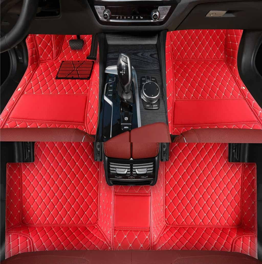 Custom Personalized Floor Mats ,Luxury Full Coverage All Weather Car Floor Mats,Anti-Slip Leather Car Mat Set ,Custom Floor Mat, for 99% of Cars, Trucks & SUV. (red66white)