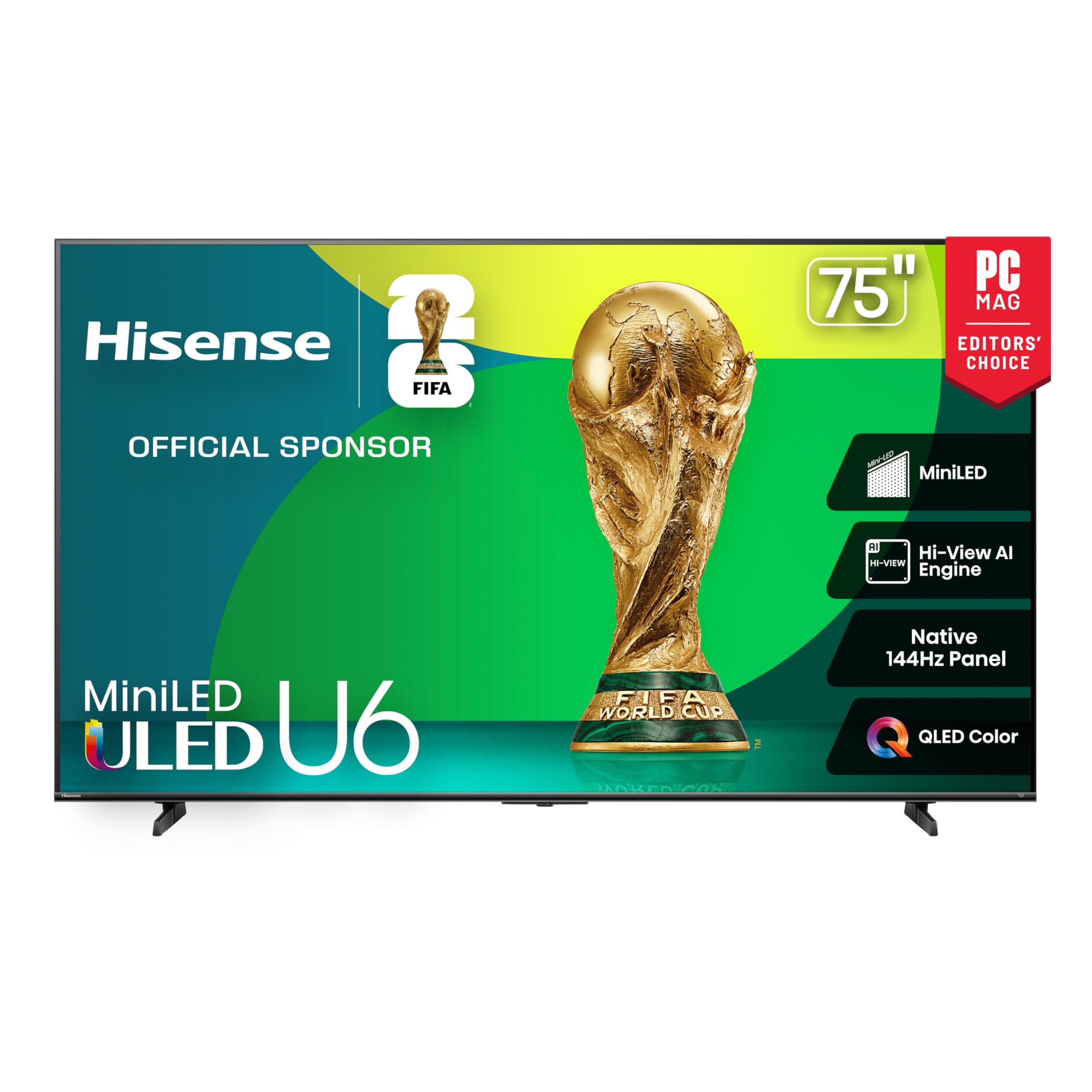 - Hisense 75" Class U6 Series Mini-LED 4K UHD Smart Fire TV (75U65QF, 2025 Model) - QLED, HDR10+, Native 144Hz, Dolby Vision IQ, Dolby Atmos, Game Mode Pro, ALLM, Alexa Built in, Black