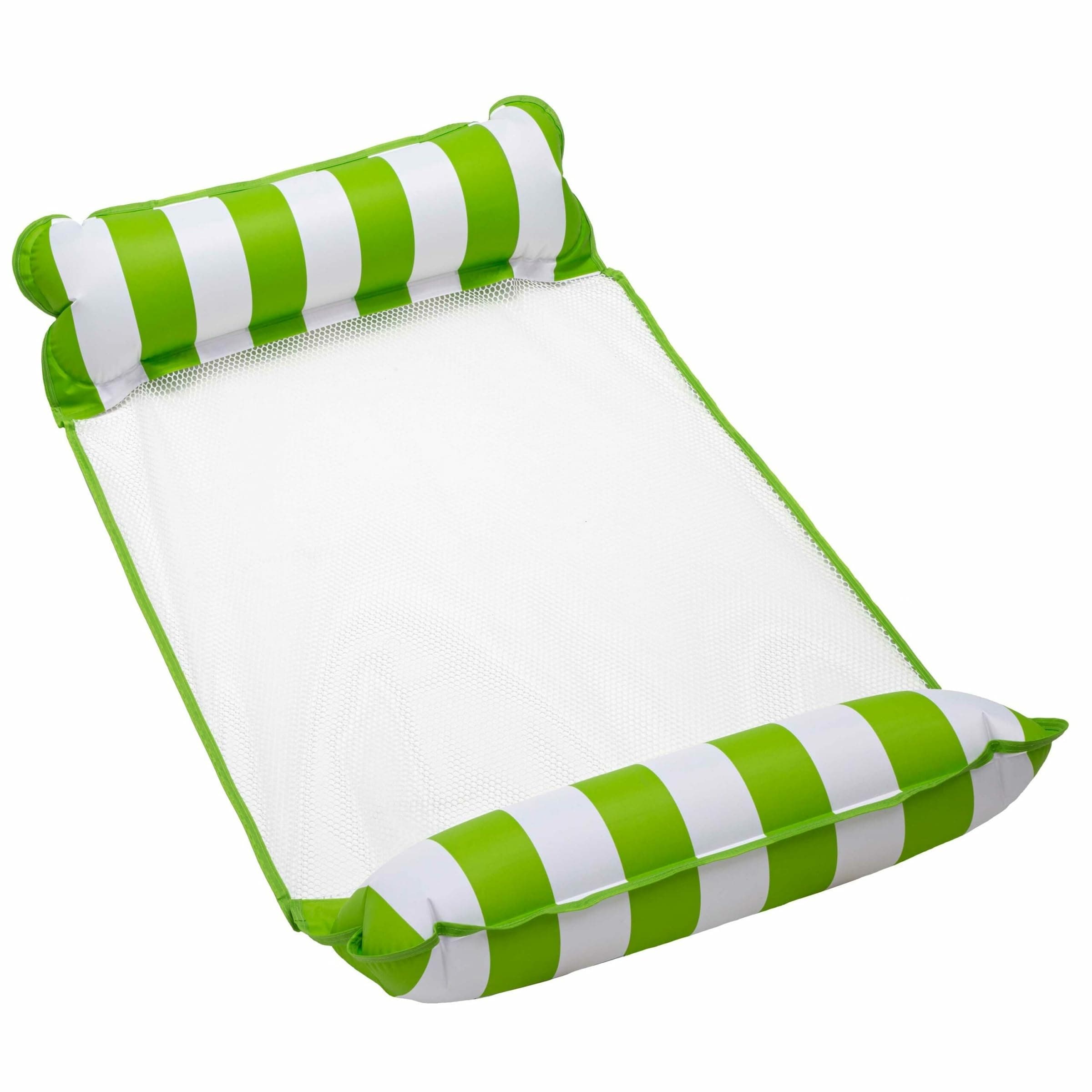 Aqua LEISURE 4-in-1 Monterey Hammock Inflatable Pool Float, Multi-Purpose Pool Hammock (Saddle, Lounge Chair, Hammock, Drifter) Pool Chair, Portable Water Hammock, Lime Green/White Stripe