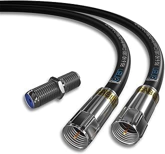 Oren Coaxial Cable 10m RG6 HD103 A++ Trishield – Black - with Cabelcon Connectors and Adapter – Weatherproof – for Satellite and Digital TV, Aerial, Broadband, and High Speed Internet Connections