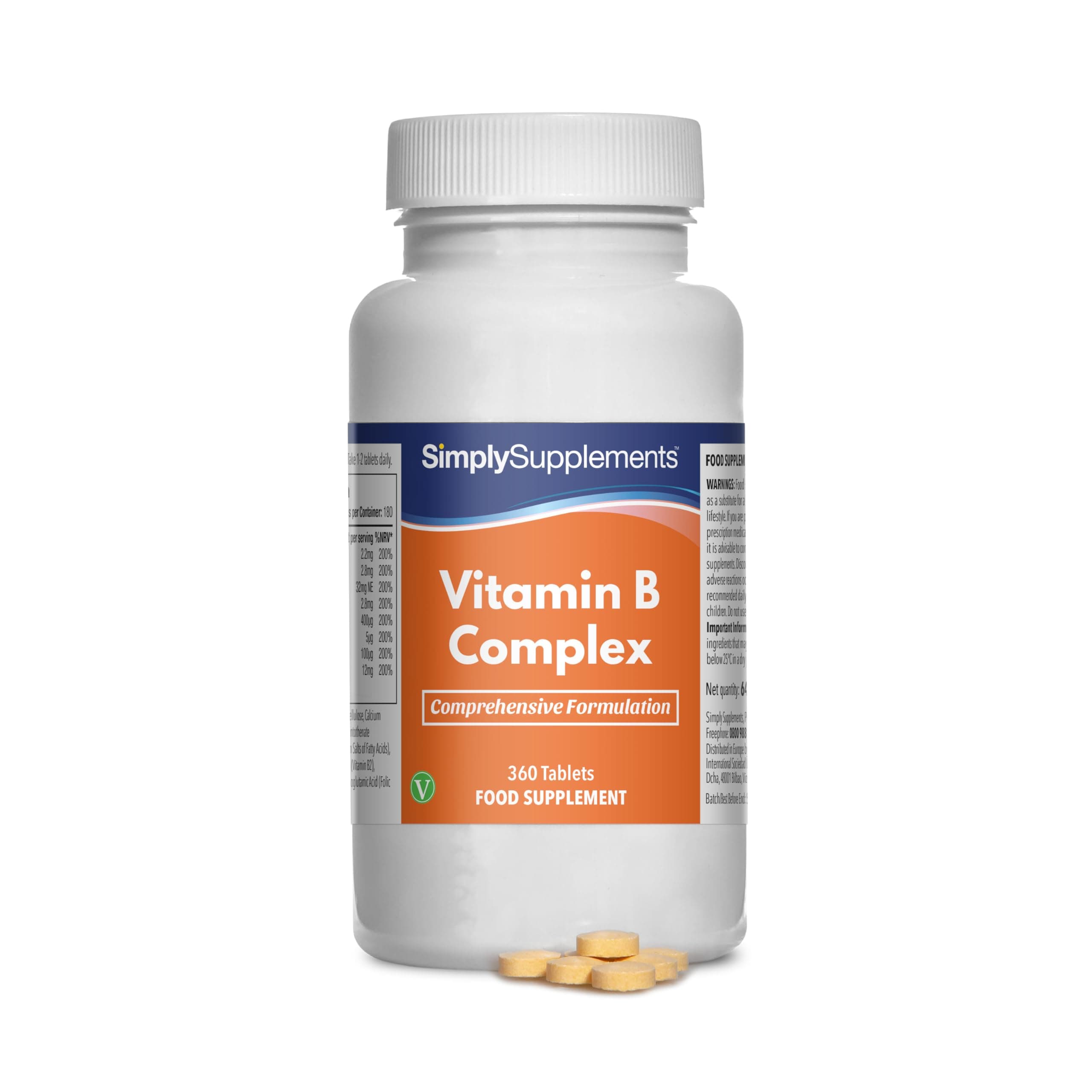 Vitamin B Complex Tablets | High Strength Formulation includes 8 B Vitamins, including Biotin & Folic Acid | Vegan & Vegetarian | Supports Brain Function & Energy Levels | 360 Tablets | Made in the UK