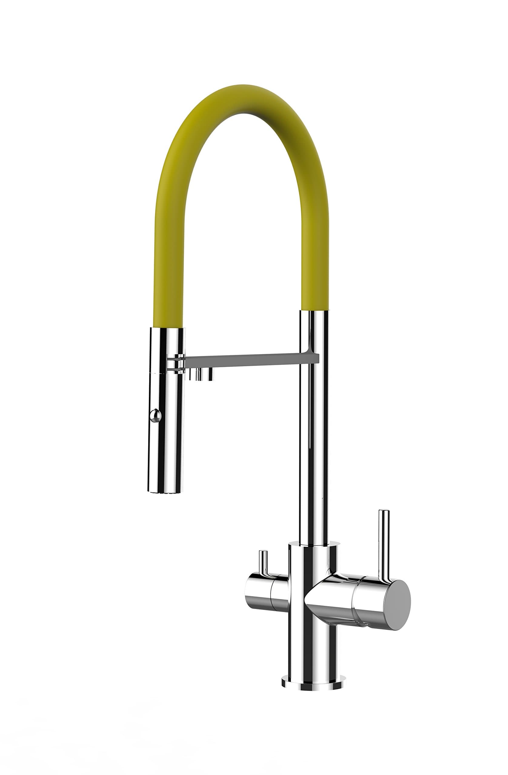 VIZIO 3-Way Kitchen Sink Filter Tap with 2 jets hand shower / Swivel Spout / Professional / Restaurant / Home / Kitchen faucet for all water filter system - YELLOW