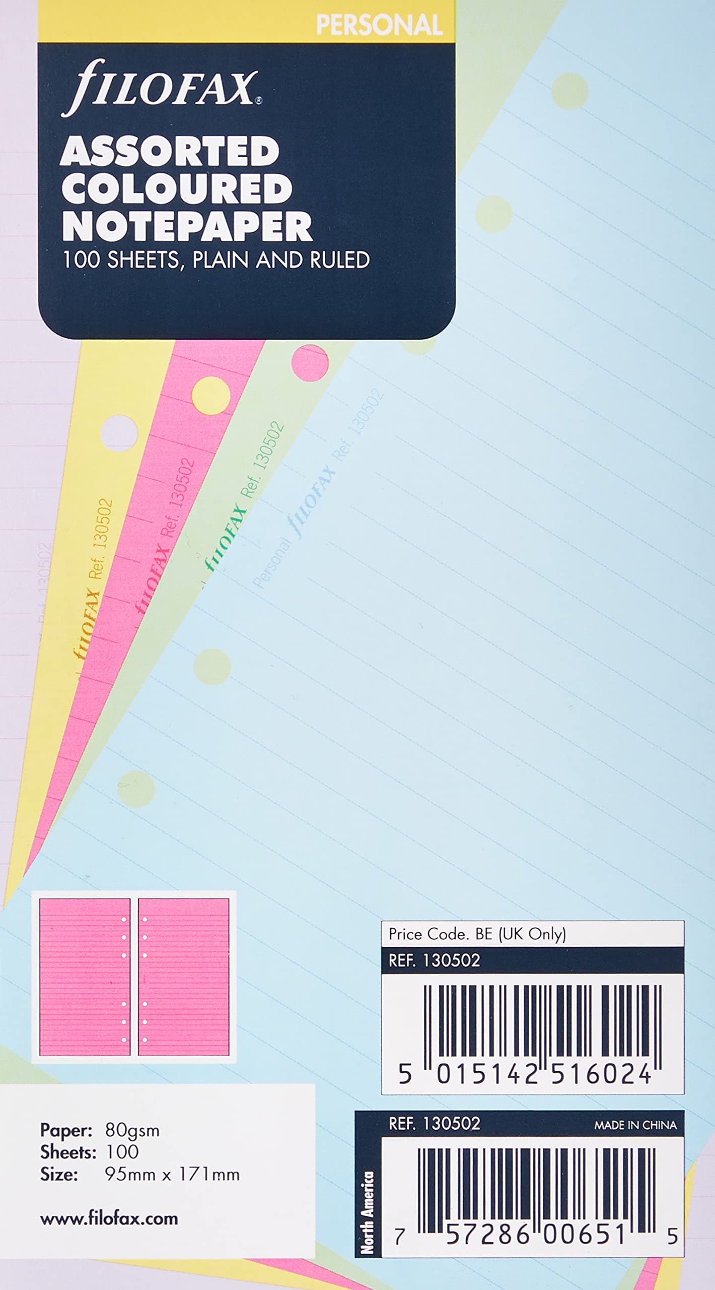 Filofax Personal Assorted Coloured Notepaper Plain and Ruled Value Pack