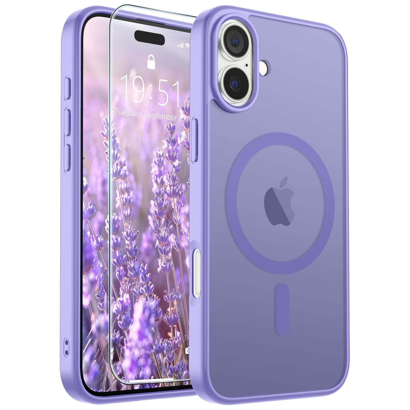 SUPFINE Magnetic for iPhone 16 Plus Case(Compatible with MagSafe) (Military Grade Drop Protection) Slim Translucent Matte Shockproof with Anti-Fingerprint Phone Case,Purple