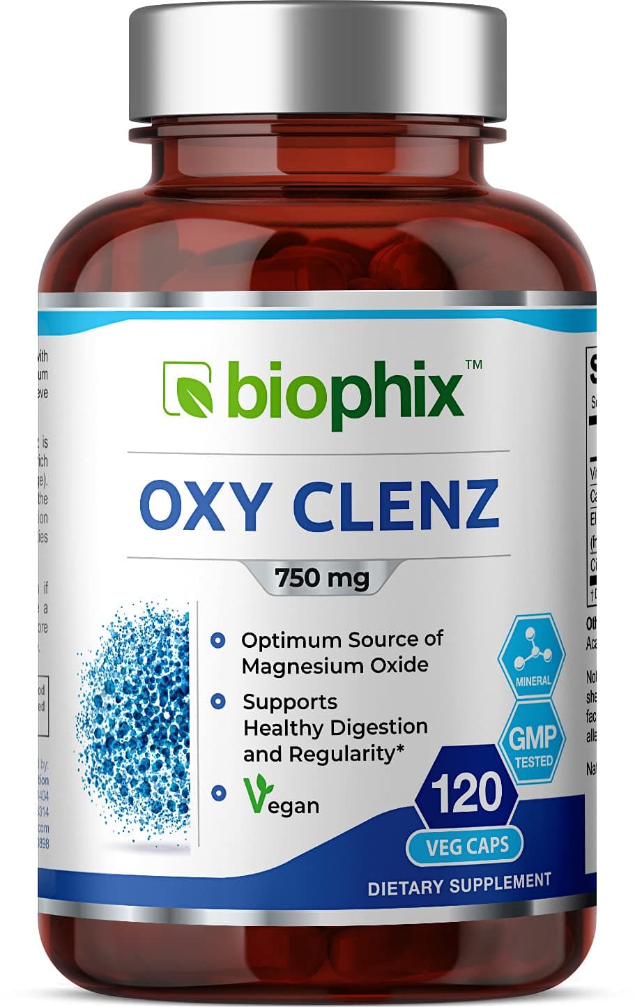 Oxy Clenz 750 mg 120 Vcaps - Natural Magnesium Oxide Oxygen Based Colon Cleanse Gentle Laxative Supports Healthy Digestive Tract Regularity