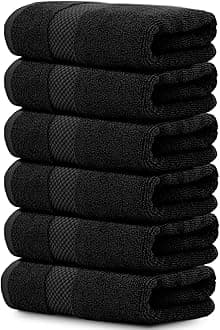 Luxury Black Hand Towels - Soft 100% Turkish Cotton | Highly Absorbent Hotel spa Bathroom Towel Collection | 16x30 Inch | Set of 6