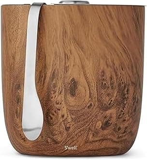 S'well Stainless Steel Ice Bucket with Tongs - Holds 68oz of Ice - Teakwood - Triple-Layered Vacuum-Insulated Container Designed to Keep Ice Colder, Longer - BPA-Free Designer Barware Accessories