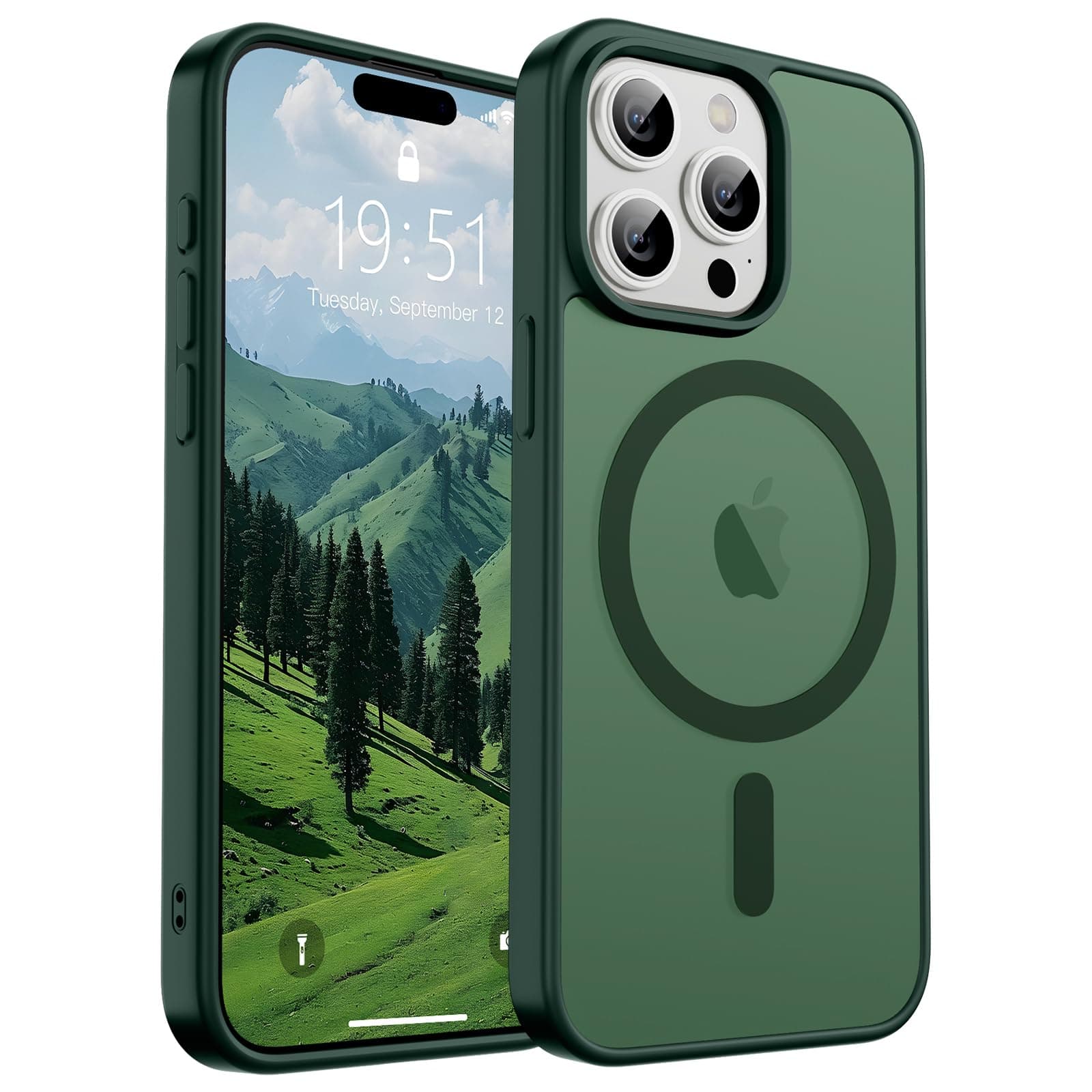 SUPFINE Magnetic for iPhone 15 Pro Max Case [Compatible with MagSafe] [10 FT Military Grade Drop Protection] Slim Translucent Matte Shockproof with Anti-Fingerprint Phone Case, Deep Green