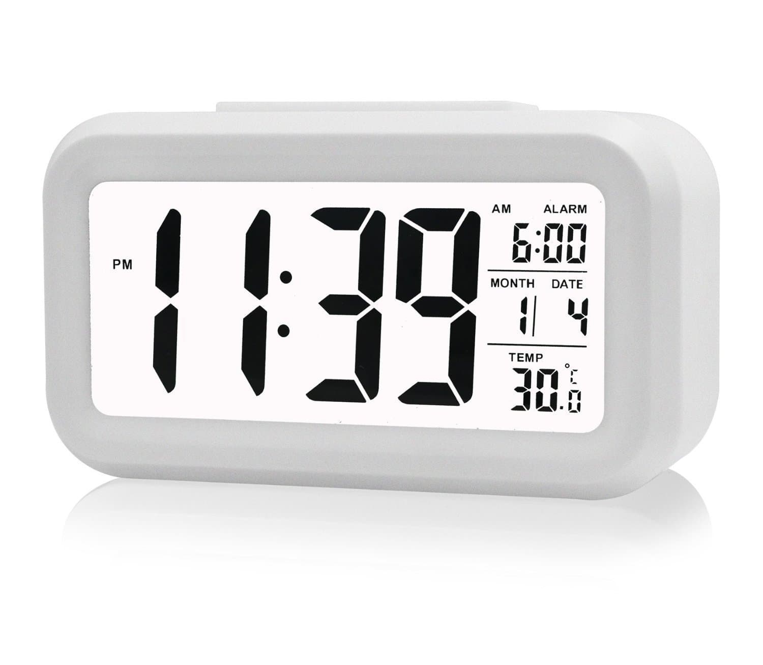 Ecomac Digital Alarm Clock With Large LED Display, Snooze, Date display, Temperature and Smart light