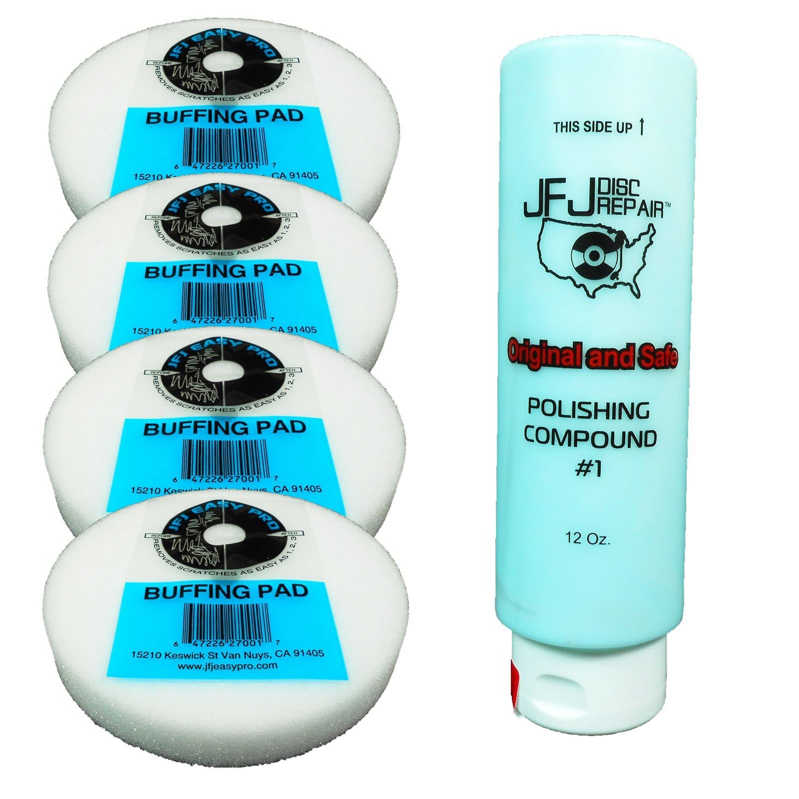 JFJ Combo Pack: 4 JFJ Easy Pro Buffing Pads, and 1 JFJ Polish Compound #1 12oz
