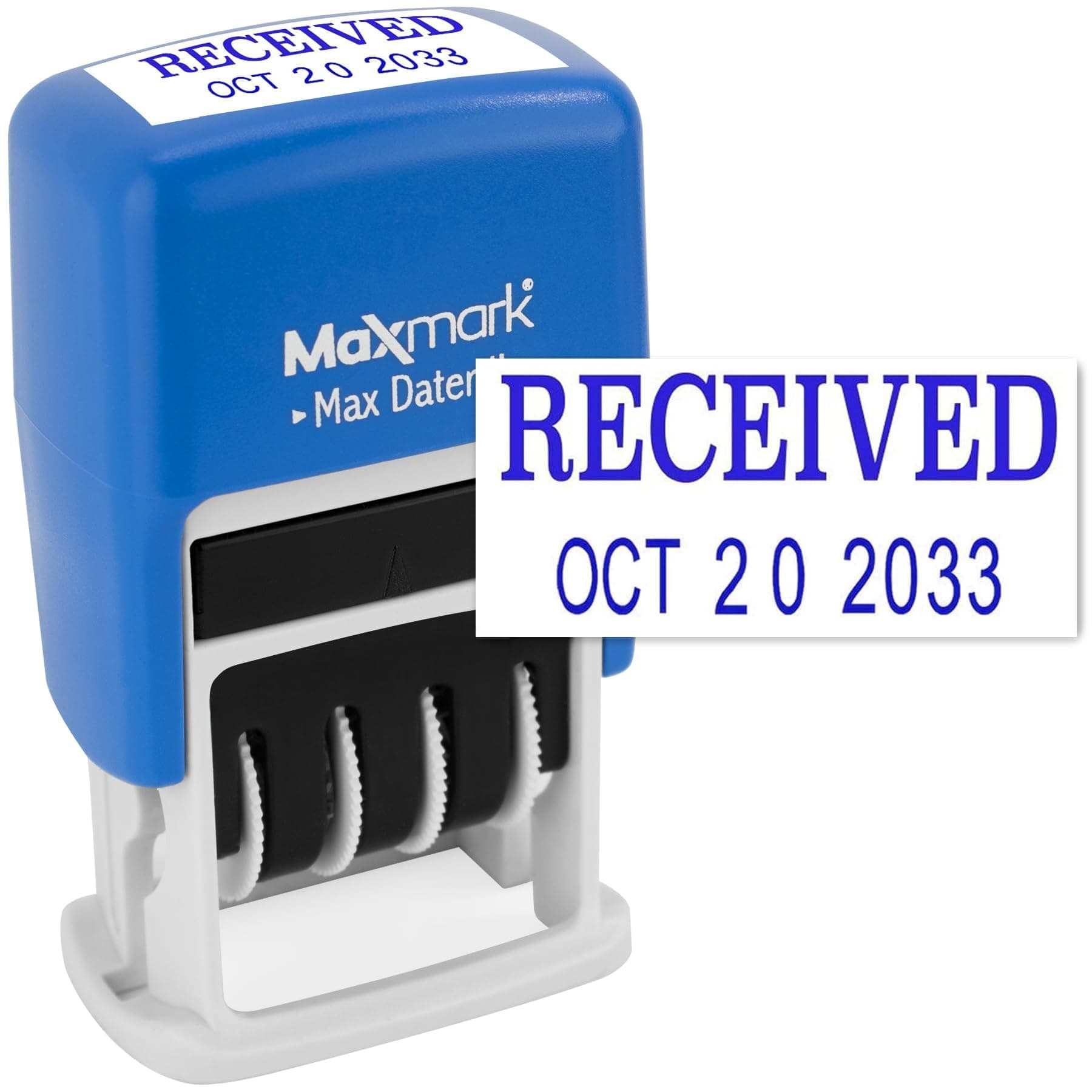 MaxMark Self-Inking Rubber Date Office Stamp with Received Phrase & Date - Blue Ink (Max Dater II), 12-Year Band