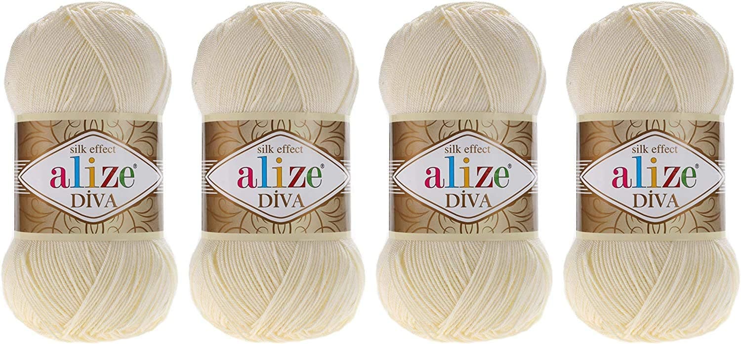 Hand Knitting Yarn 100% Acrylic Microfibre Alize Diva Silk Effect Yarn Crochet Art Lace Craft 4 Skeins 400g 1500m (1)