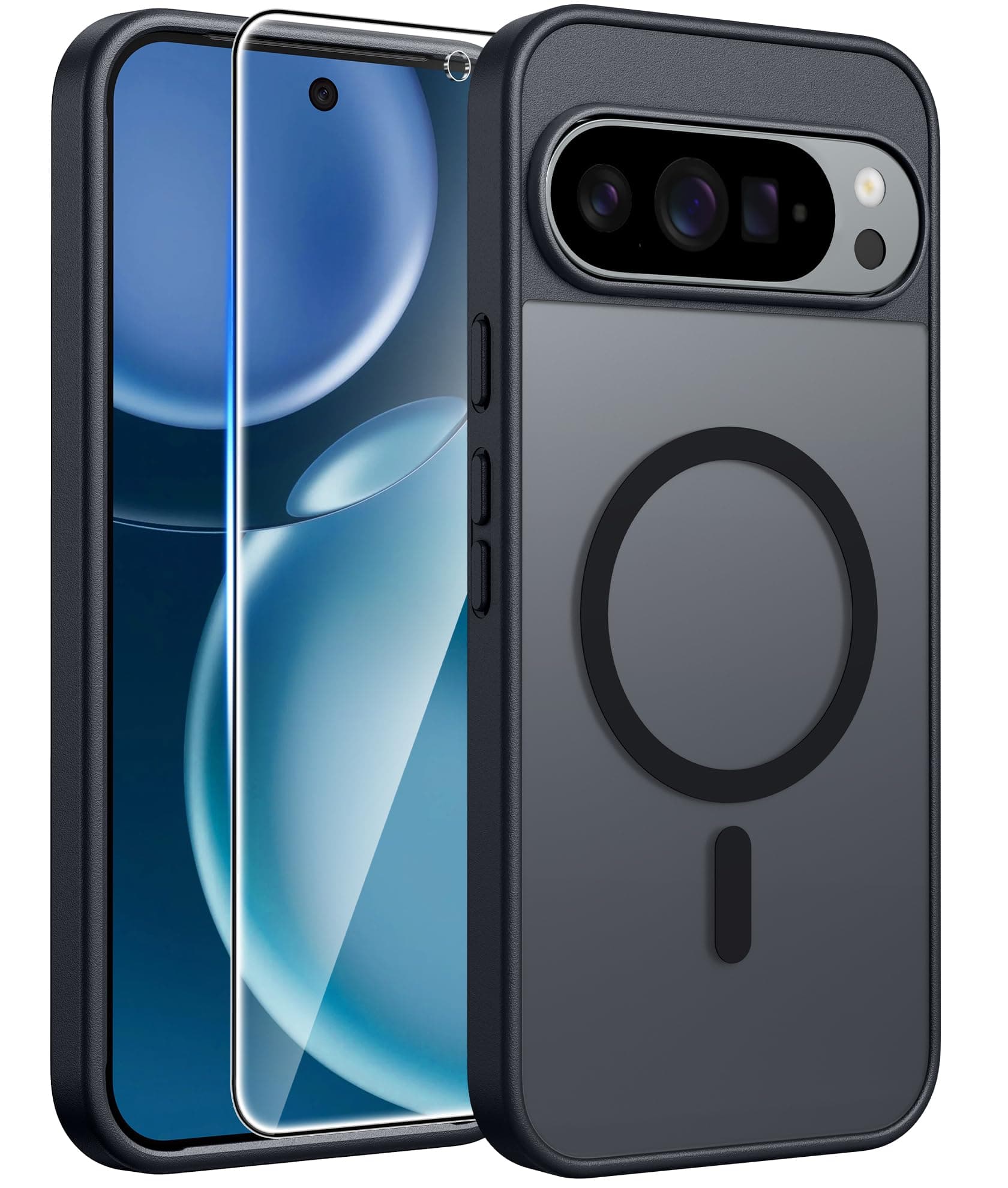 FNTCASE for Google Pixel 10 Pro XL Case: for Pixel 9 Pro XL Case [Fit for Magsafe] Translucent Matte [with Screen Protector] Military Grade Shockproof Protective Magnetic Phone Cover (6.8inch - Black)