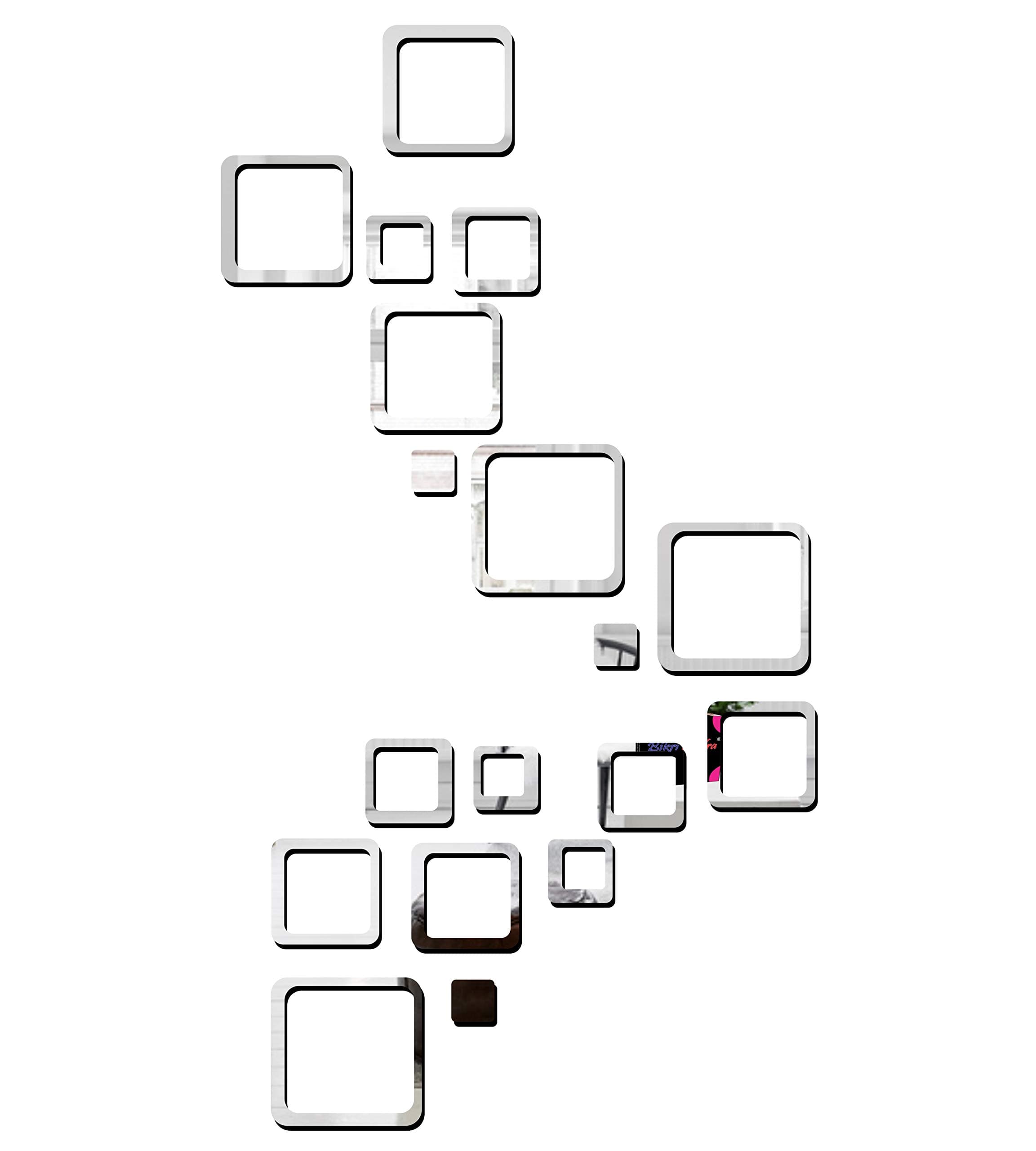 Bikri Kendra - Square Silver 3 Set Decorative Mirror Stickers for Wall, Wall Mirror Stickers, 3D Acrylic Stickers Wall Stickers for Hall Room, Bed Room, Kitchen Living Room Kids Room.