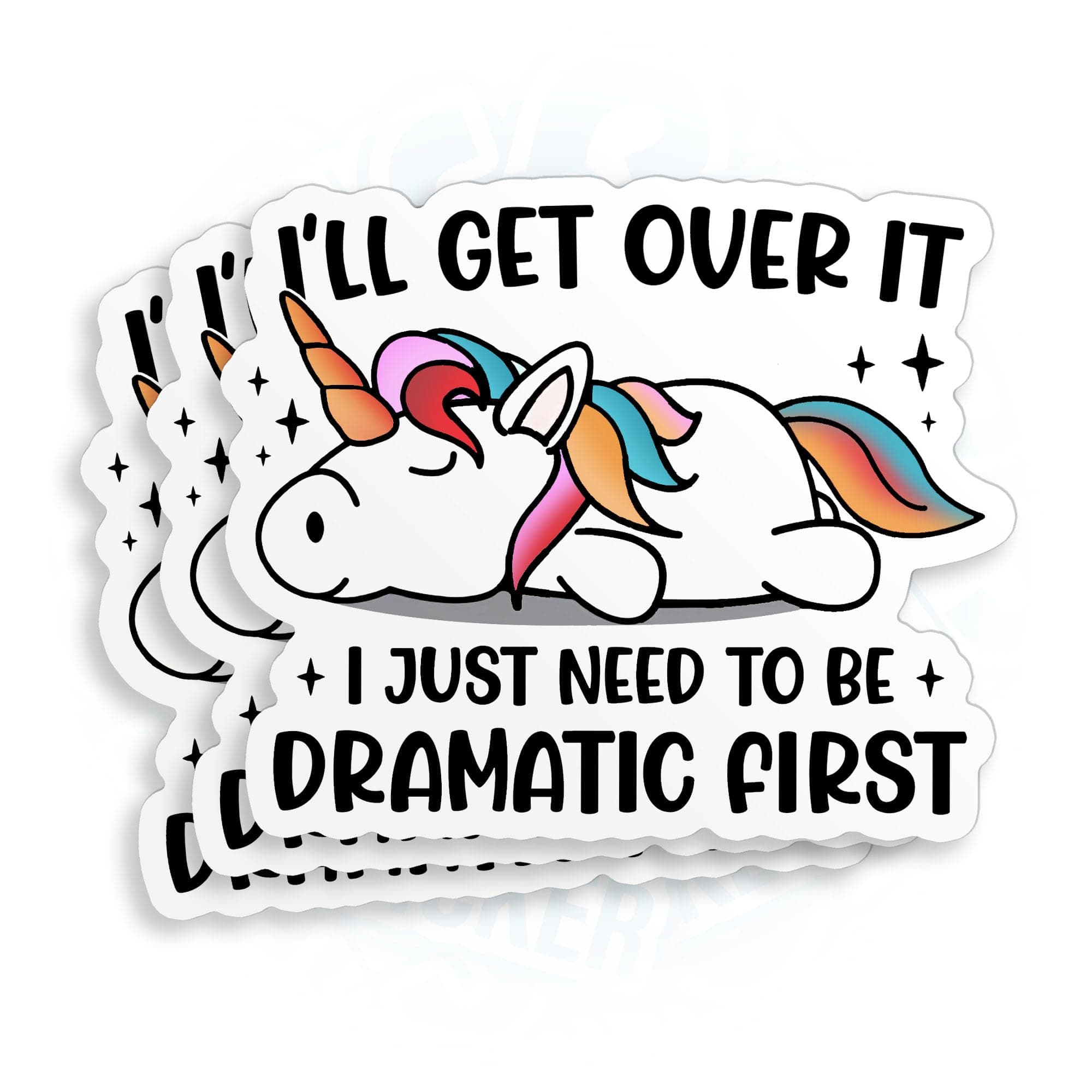 (3Pcs) I'll Get Over It I Just Need to Be Dramatic First Sticker Funny Unicorn Drama Lover Dramatic Vinyl Die-Cut Sticker for Water Bottle Laptop Tumbler Car Bumper Sticker Decal Gifts 2 Inches