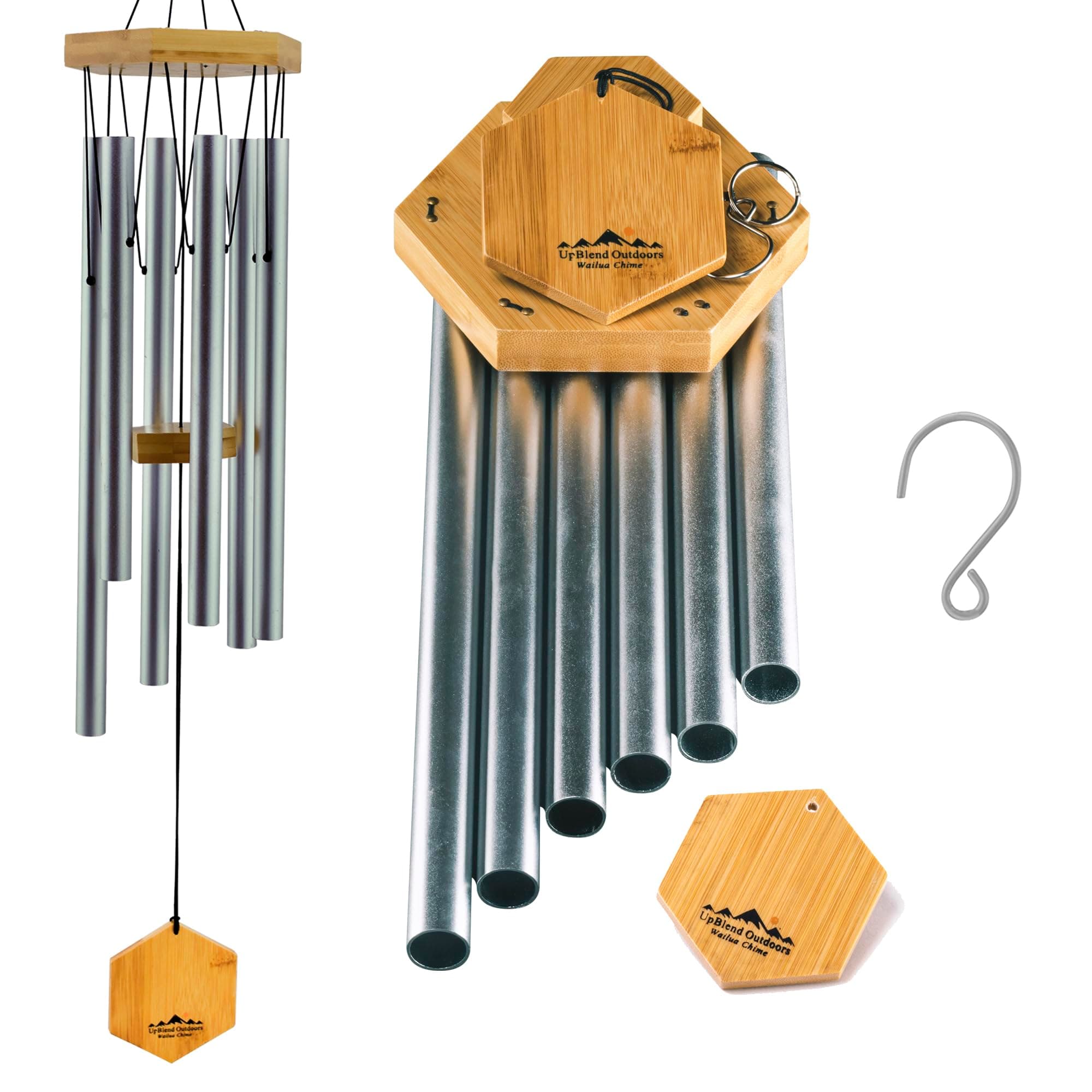 UpBlend Outdoors Wind Chimes for Outside - 29" Silver Wind Chime Outdoor, Zen Garden Chimes for Outdoors, Tin Windchime, Decor Windchimes for Mom, Grandma, Gifts for Her