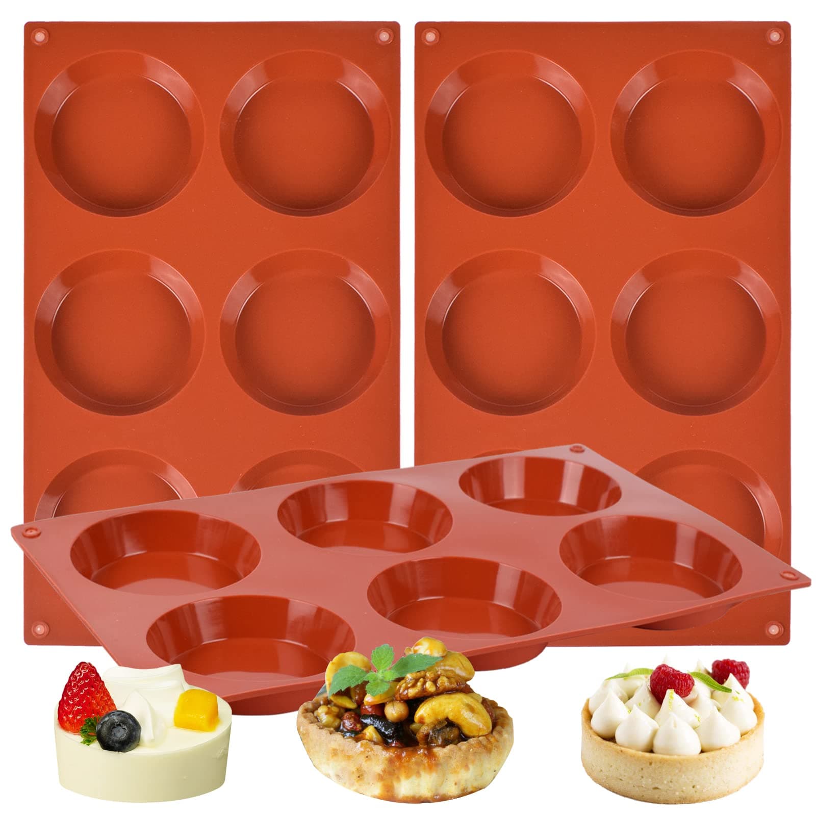 3 Pack Silicone Muffin Top Pans for Baking/Non-Stick 3 inch 6-Cavity Round Silicone Baking Mold for Whoopie Pie Pan, Corn Bread, Candy, Eggs, Muffin