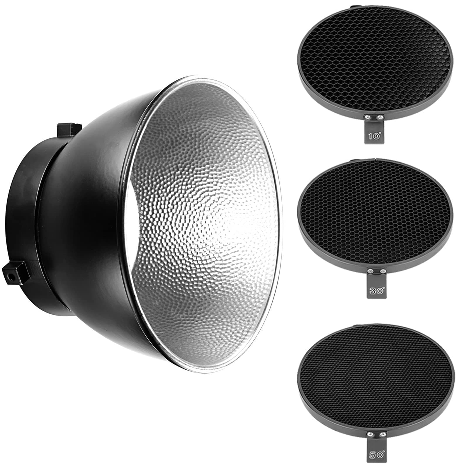 Neewer 7inch/ 18cm Standard Reflector Diffuser with 10/30/50 Degree Honeycomb Grid for Bowens Mount Studio Light Strobe Flash