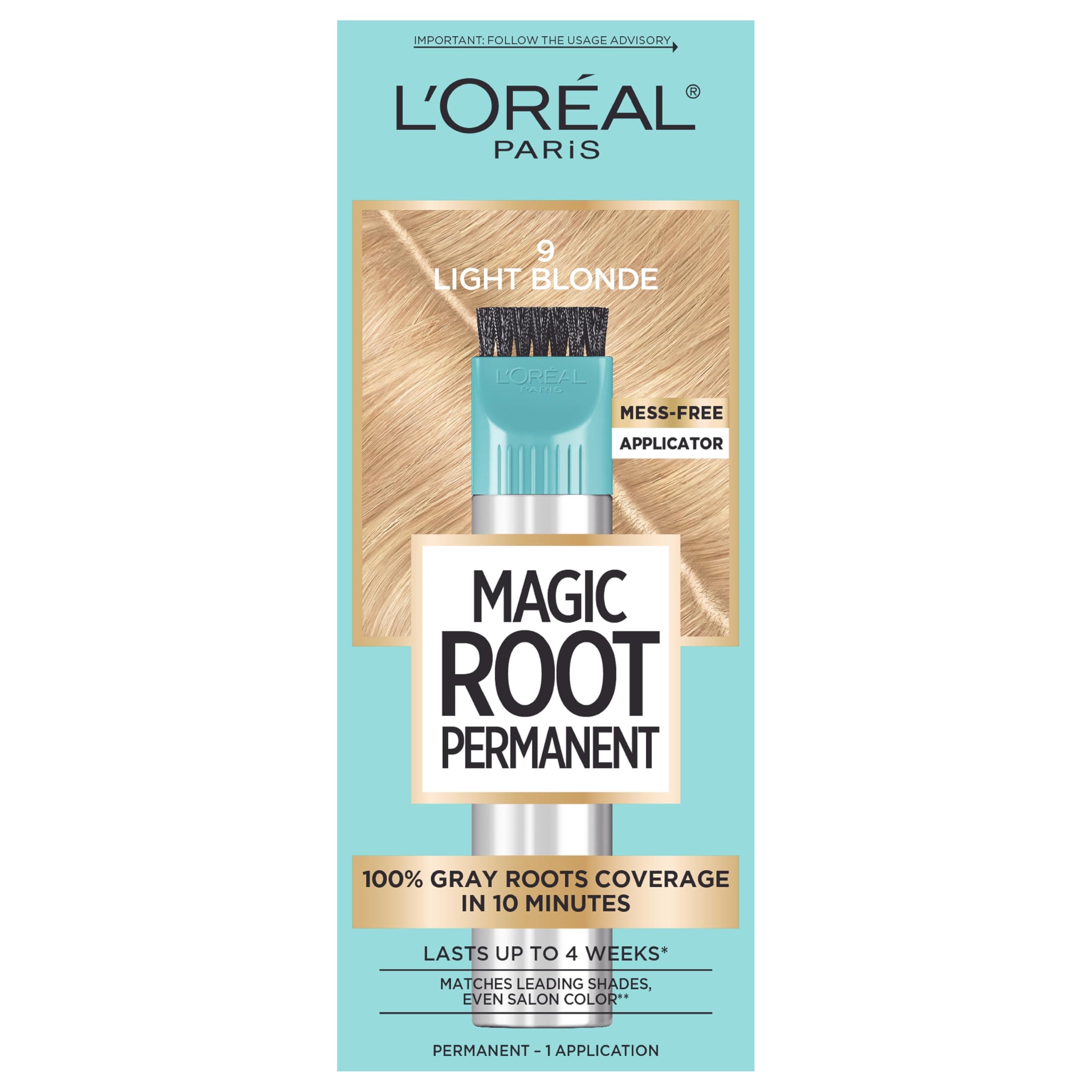 Magic Root Rescue 10 Minute Root Hair Coloring Kit, Permanent Hair Color with Quick Precision Applicator, 100 percent Gray Coverage, 9 Light Blonde, 1 kit (Packaging May Vary)
