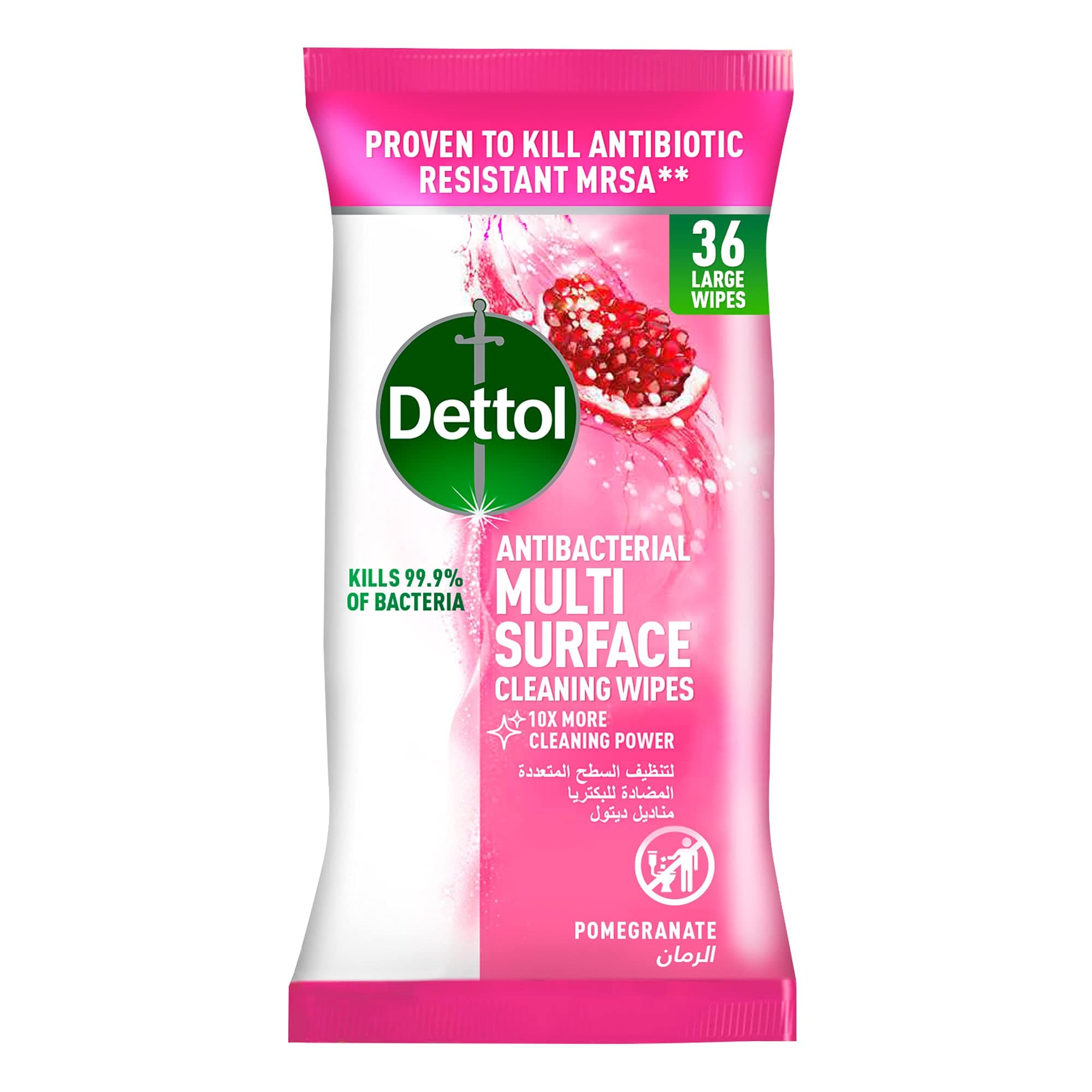 Dettol Pomegranate Antibacterial Multi Surface Cleaning Wipes for effective Germ Protection & Personal Hygiene (Kills 99.9% of Bacteria), 36 Large Wipes