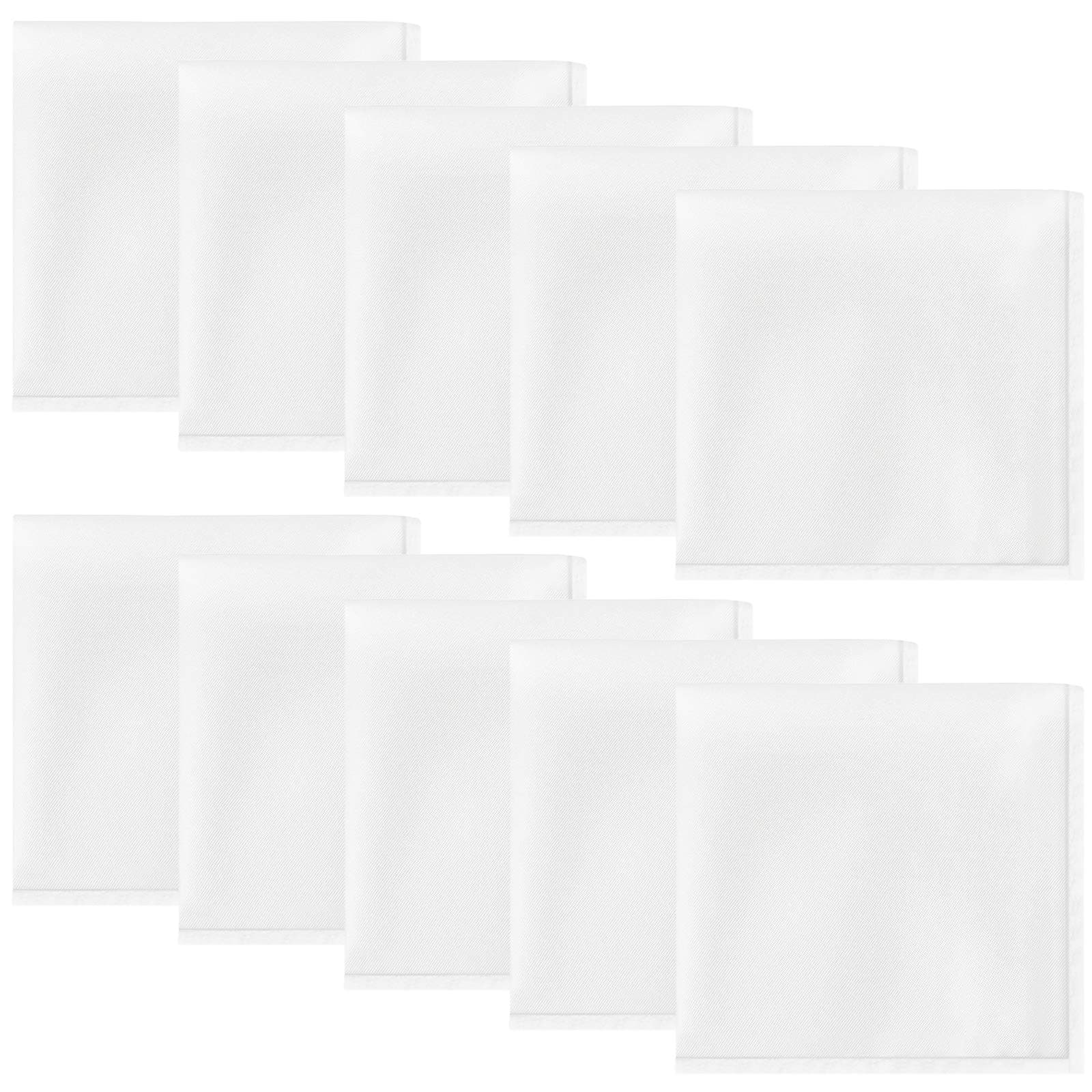 10 Pack White Pocket Squares for Men, Polyester Satin Formal Handkerchiefs | 8.6" Suit Accessory for Wedding