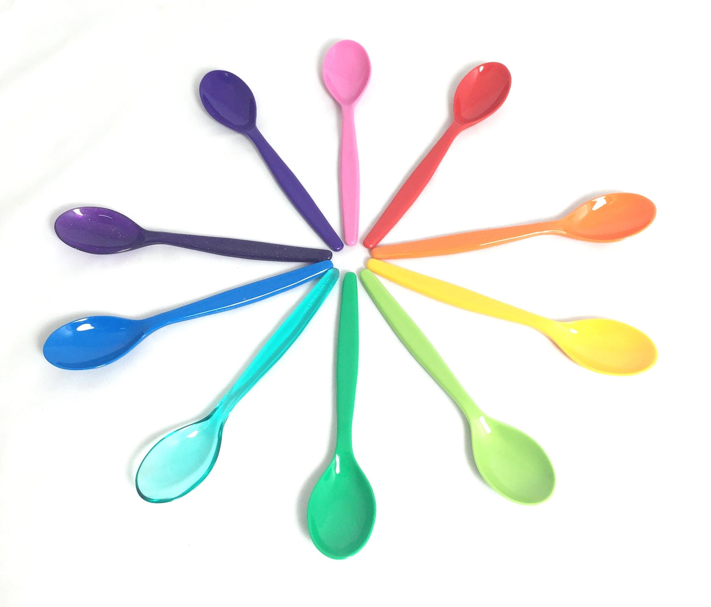 Harfield Pack of 10 Multicoloured Teaspoons Virtually Unbreakable Reusable Polycarbonate Plastic