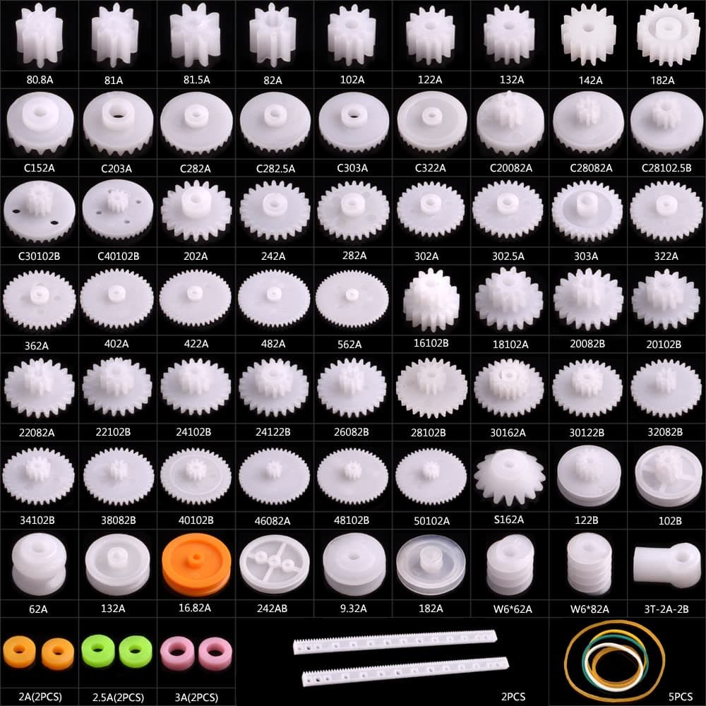 Plastic Gear Set, 75Pcs Single Double Reduction Gear Worm Gear for DIY Car Robot QY12
