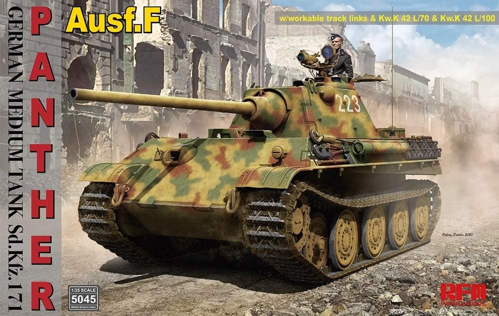 Rye Field Model 1/35 German Medium Tank Sd.Kfz.171 Panther Ausf. F w/ workable Track, Kw.K L/70 & Kw.K L/100 RM-5045
