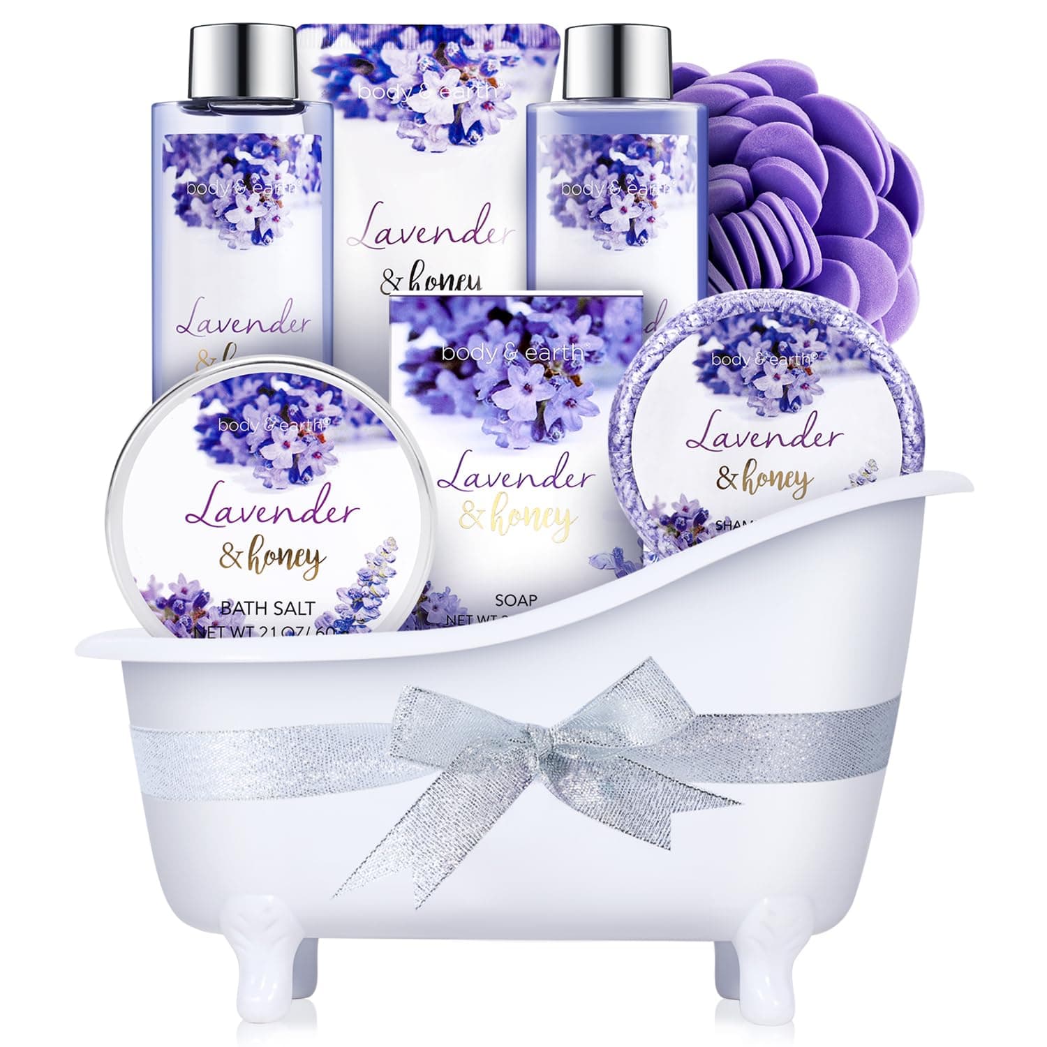 Bath and Body Gift Set - 8 Pcs Bath Spa Gift Sets Lavender&Honey Scent, Includes Bubble Bath, Shower Gel, Soap, Body Lotion, Bath Salt and More, Perfect Gift.