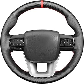MEWANT Car Steering Wheel Cover for Toyota Hilux/Fortuner Hand Stitch Carbon Fiber&Genuine Leather Car Steering Wrap