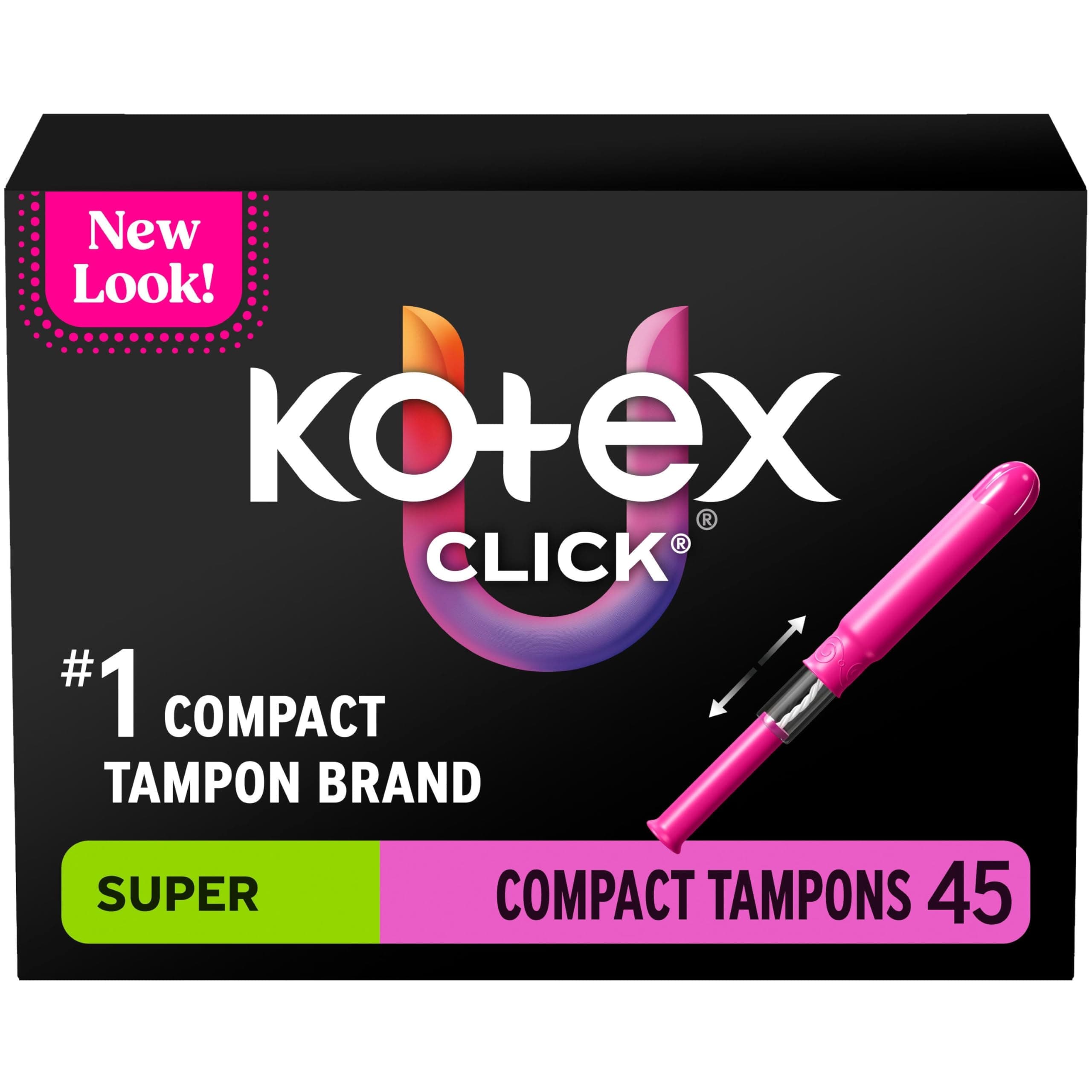 U by Kotex Click Compact Tampons, Super Absorbency, Unscented, 45 Count
